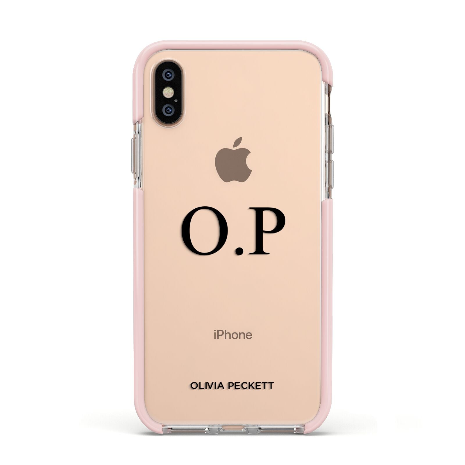 Custom Initials and Name Apple iPhone Xs Impact Case Pink Edge on Gold Phone