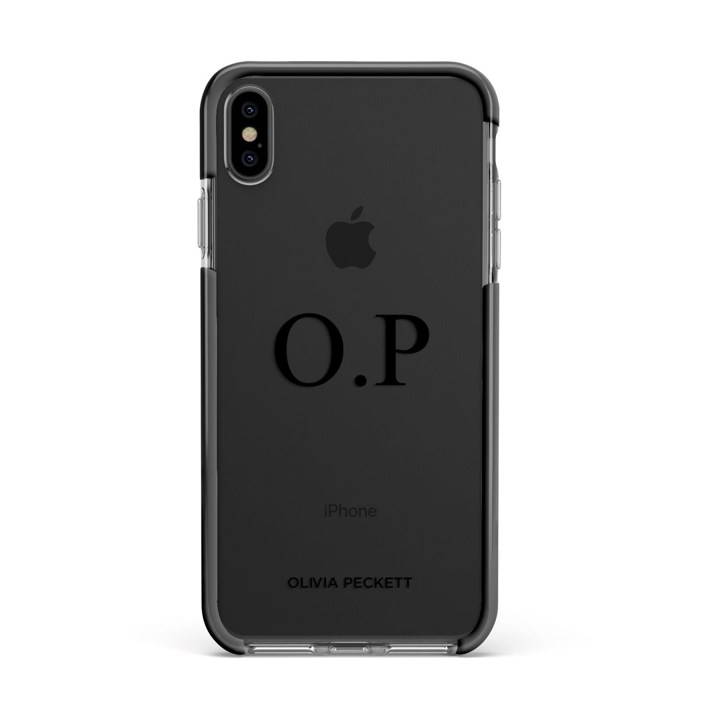 Custom Initials and Name Apple iPhone Xs Max Impact Case Black Edge on Black Phone