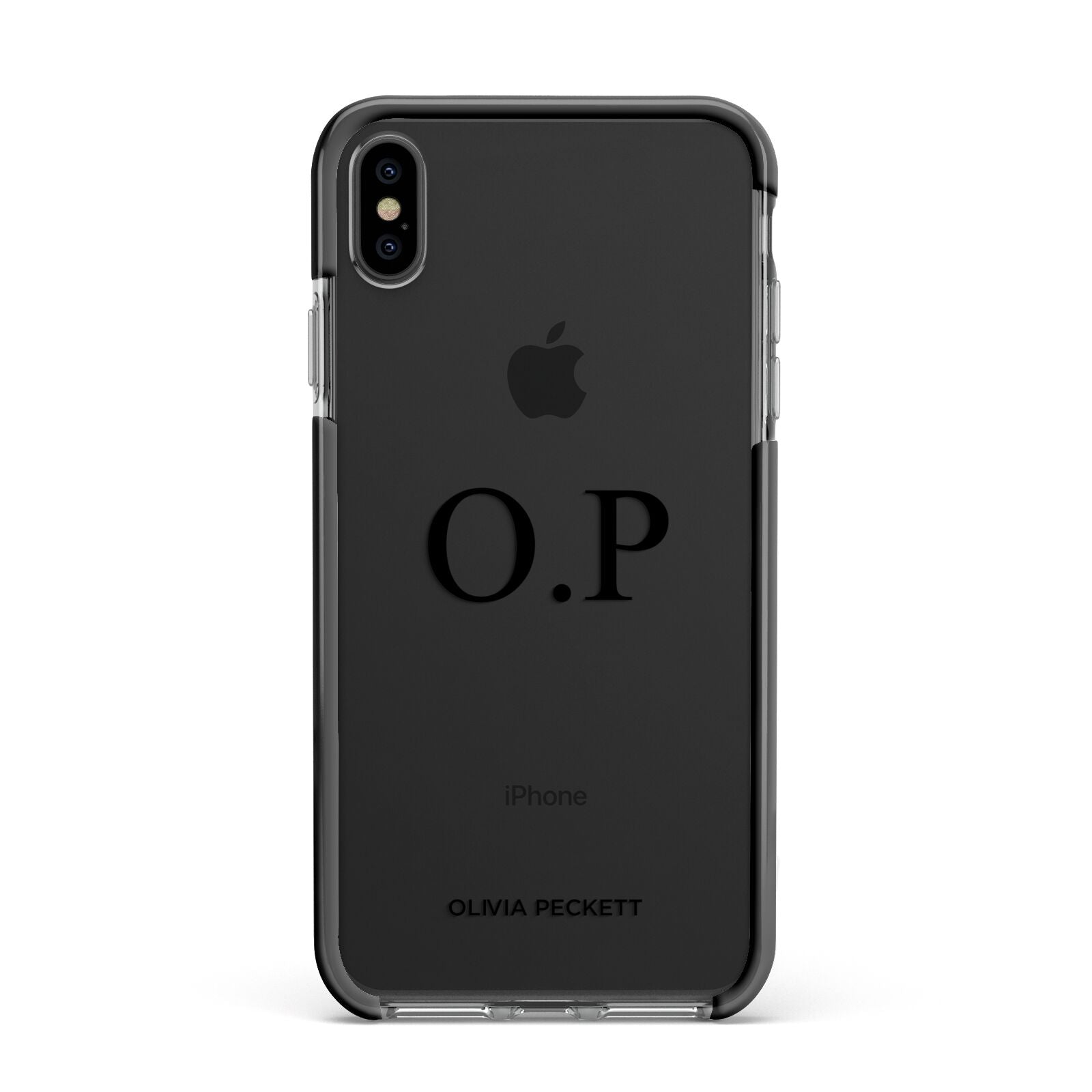 Custom Initials and Name Apple iPhone Xs Max Impact Case Black Edge on Black Phone