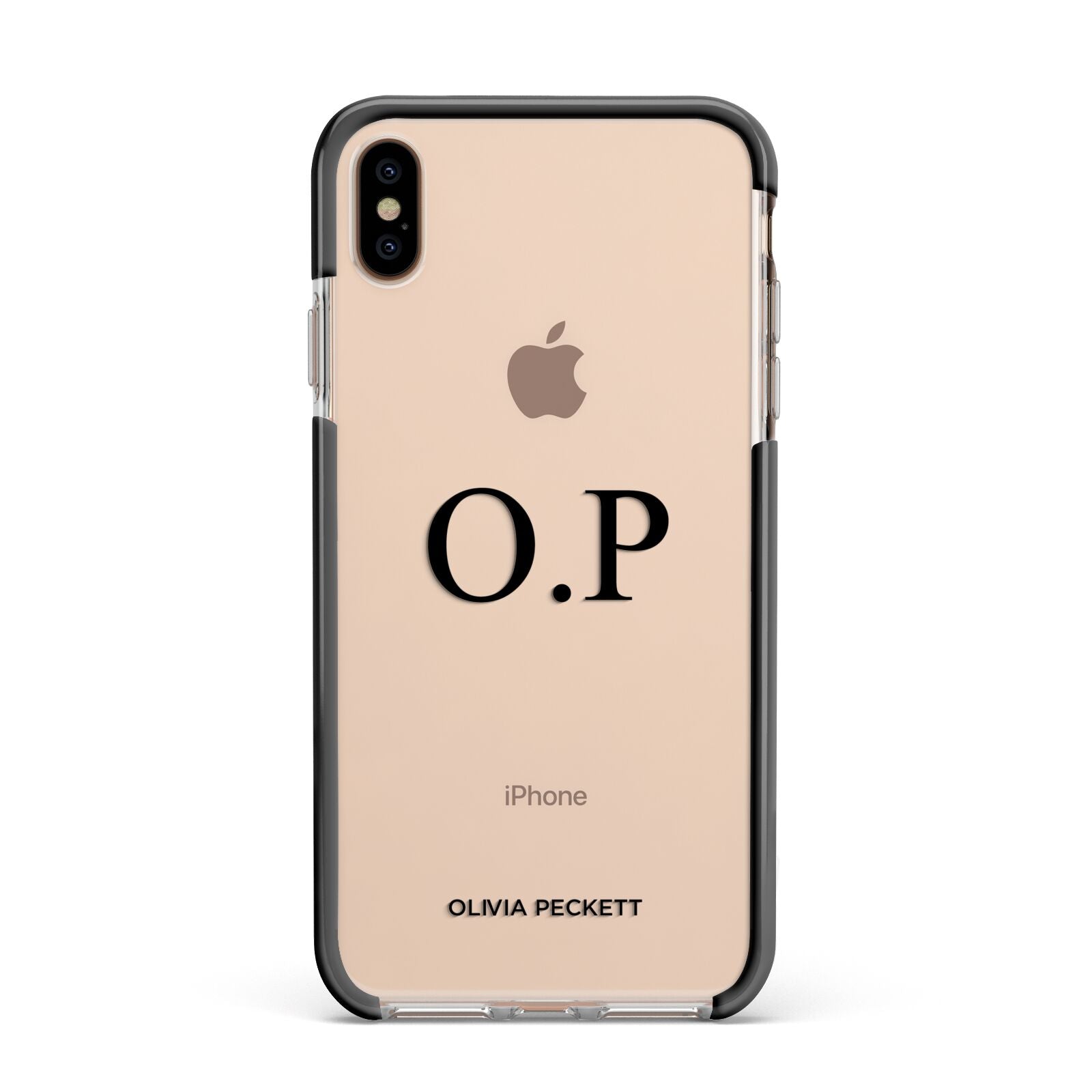 Custom Initials and Name Apple iPhone Xs Max Impact Case Black Edge on Gold Phone