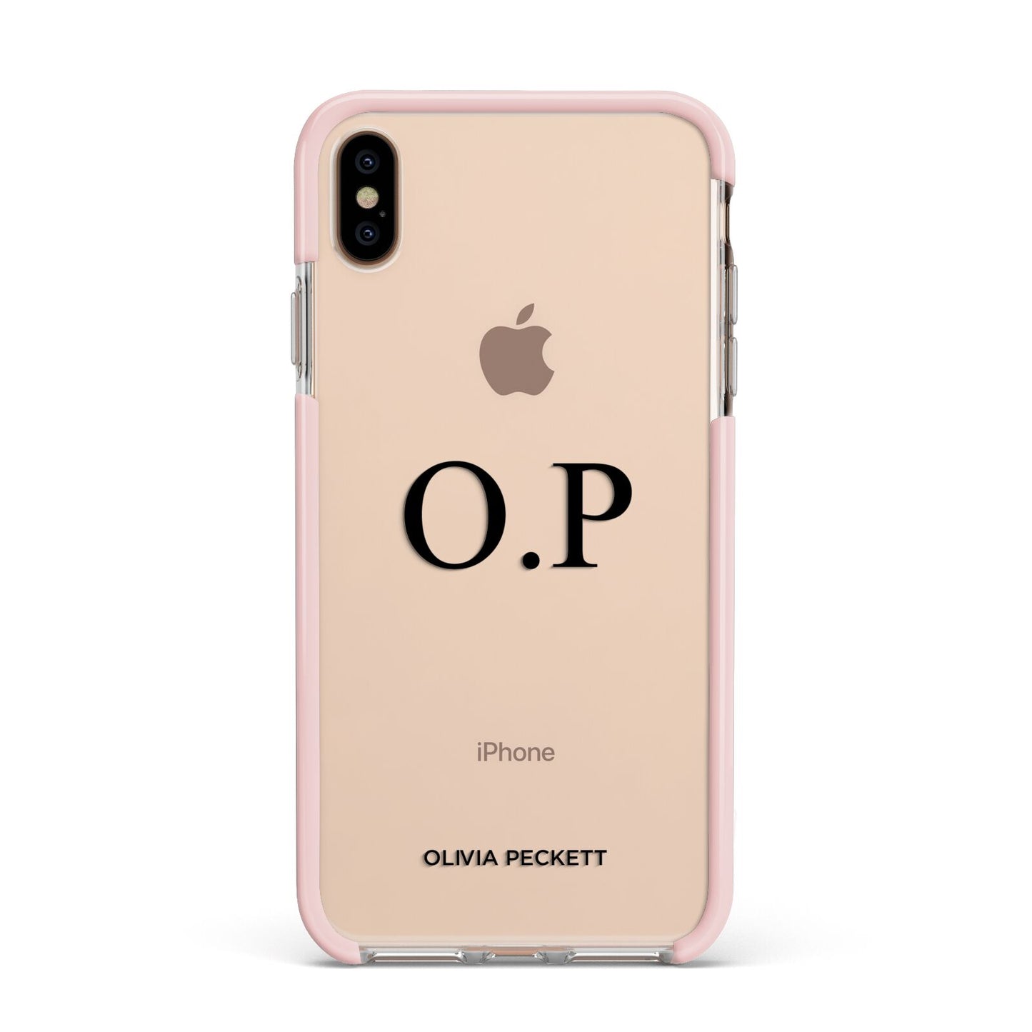 Custom Initials and Name Apple iPhone Xs Max Impact Case Pink Edge on Gold Phone