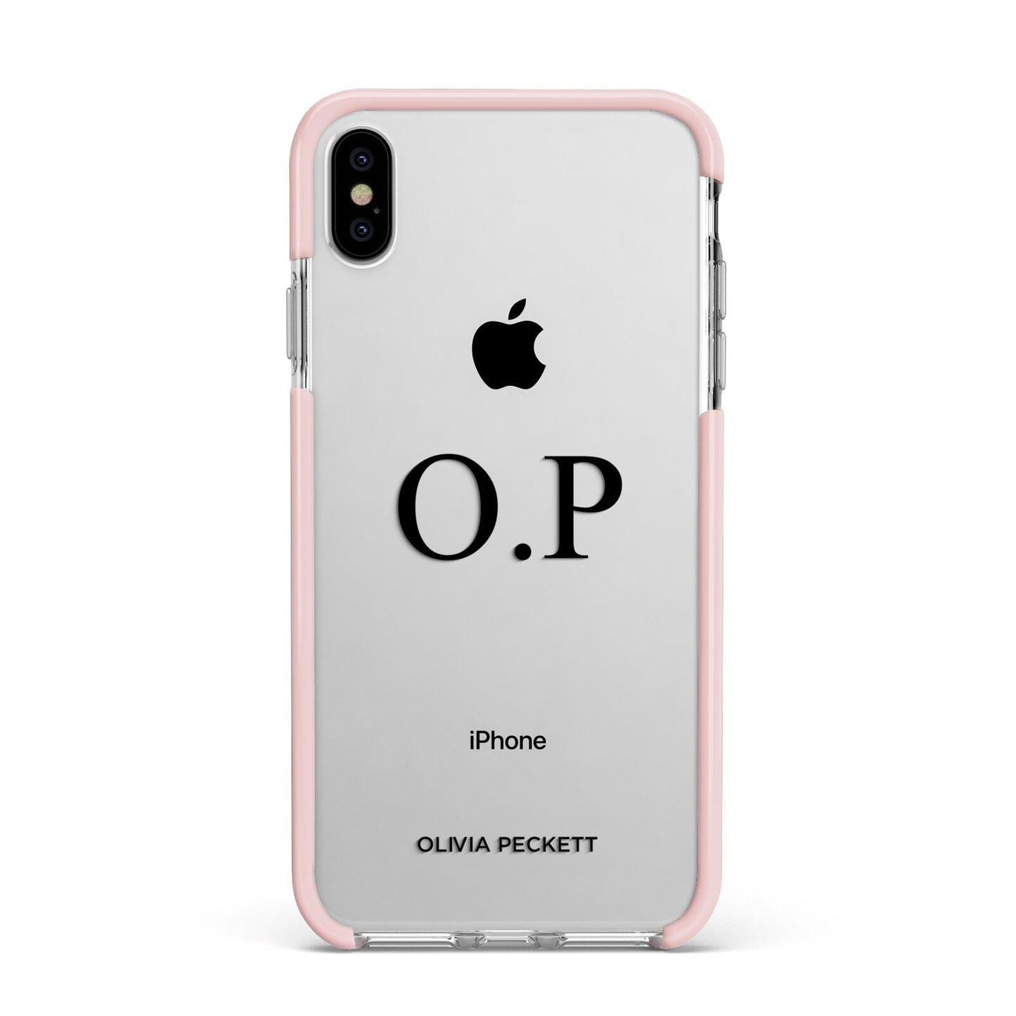 Custom Initials and Name Apple iPhone Xs Max Impact Case Pink Edge on Silver Phone