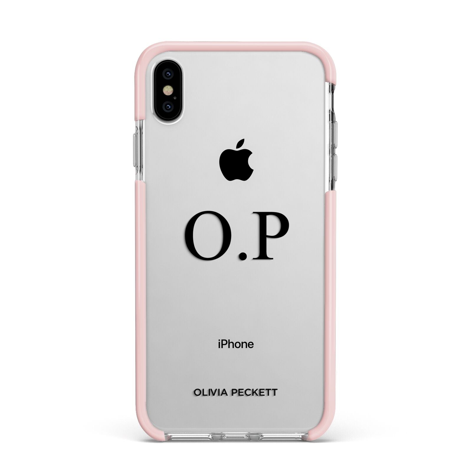 Custom Initials and Name Apple iPhone Xs Max Impact Case Pink Edge on Silver Phone