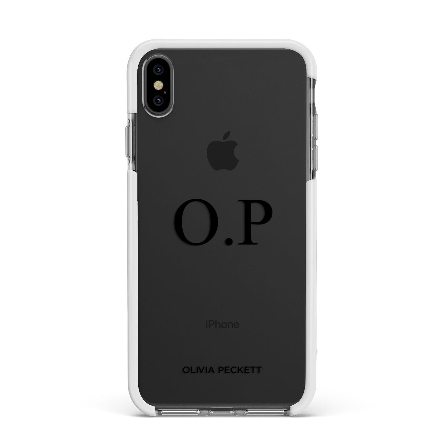 Custom Initials and Name Apple iPhone Xs Max Impact Case White Edge on Black Phone