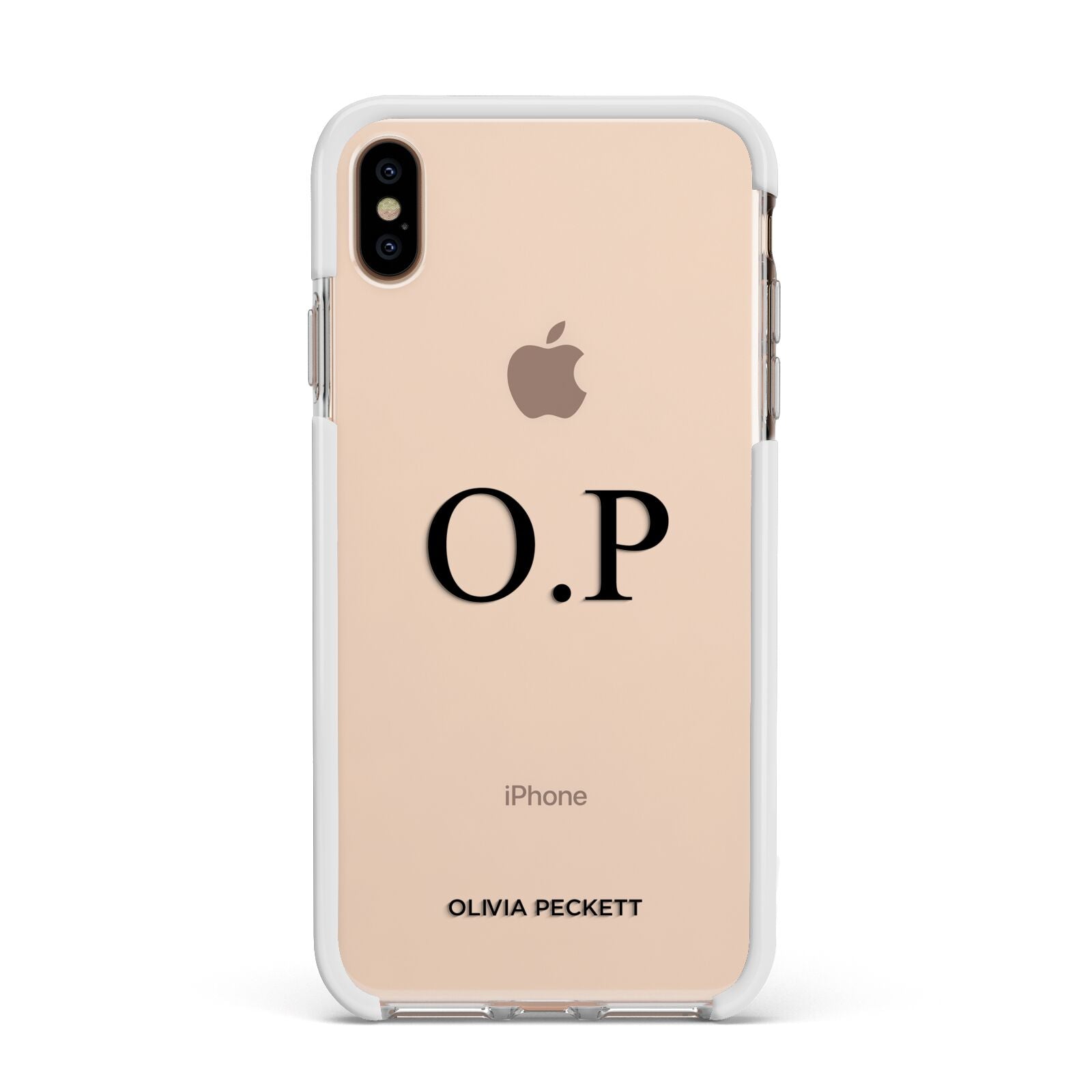 Custom Initials and Name Apple iPhone Xs Max Impact Case White Edge on Gold Phone