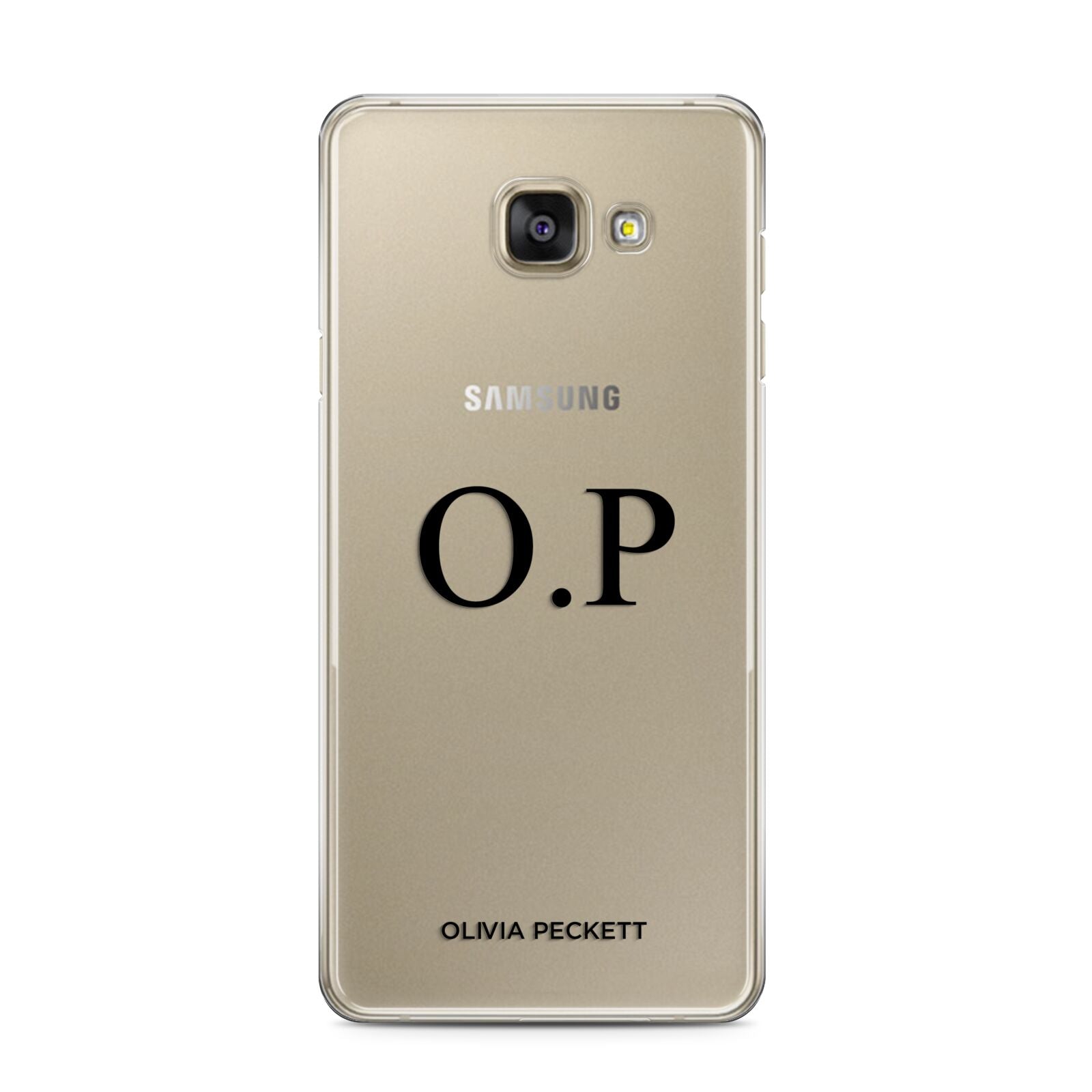 Custom Initials and Name Samsung Galaxy A3 2016 Case on gold phone