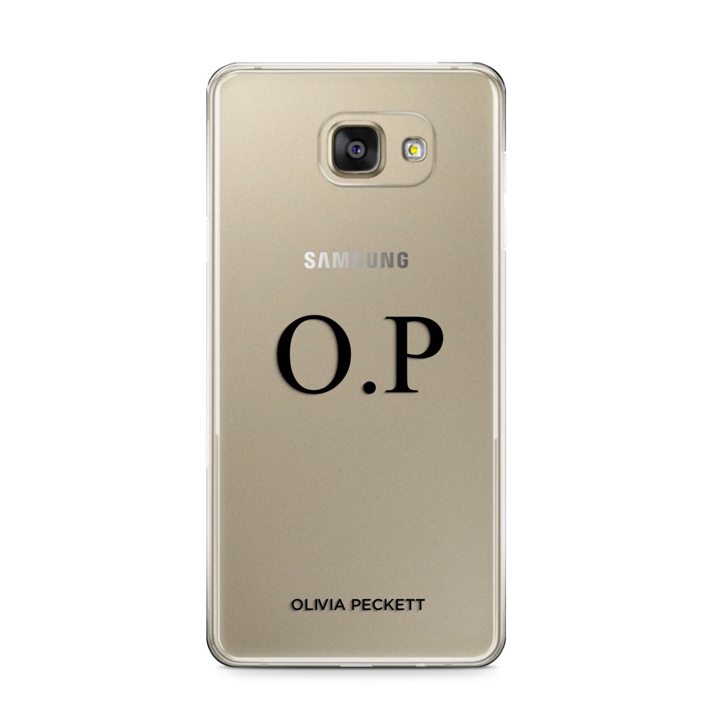 Custom Initials and Name Samsung Galaxy A9 2016 Case on gold phone