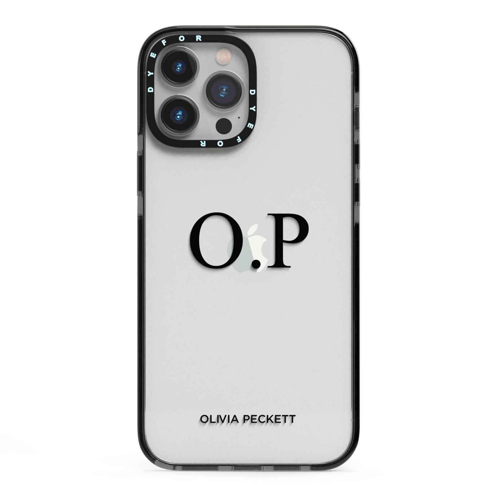 Custom Initials and Name iPhone 13 Pro Max Black Impact Case on Silver phone