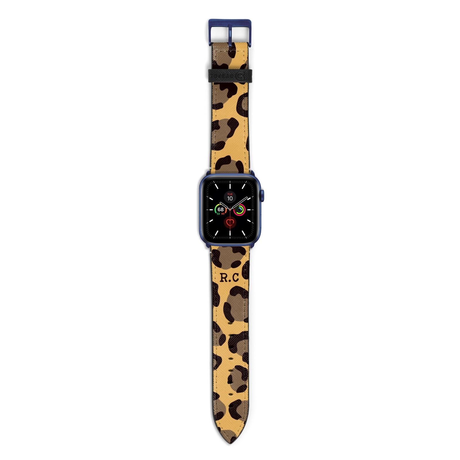 Custom Leopard Apple Watch Strap with Blue Hardware