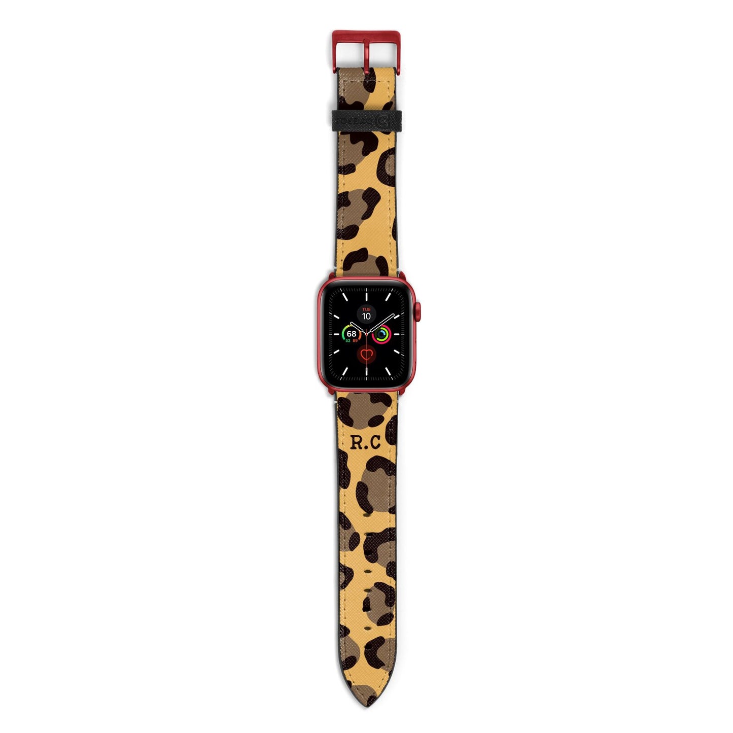 Custom Leopard Apple Watch Strap with Red Hardware