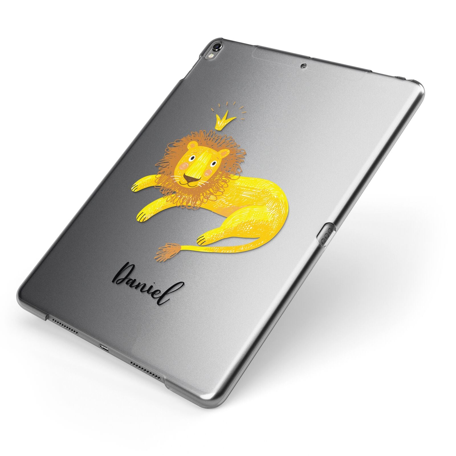 Custom Lion Apple iPad Case on Grey iPad Side View