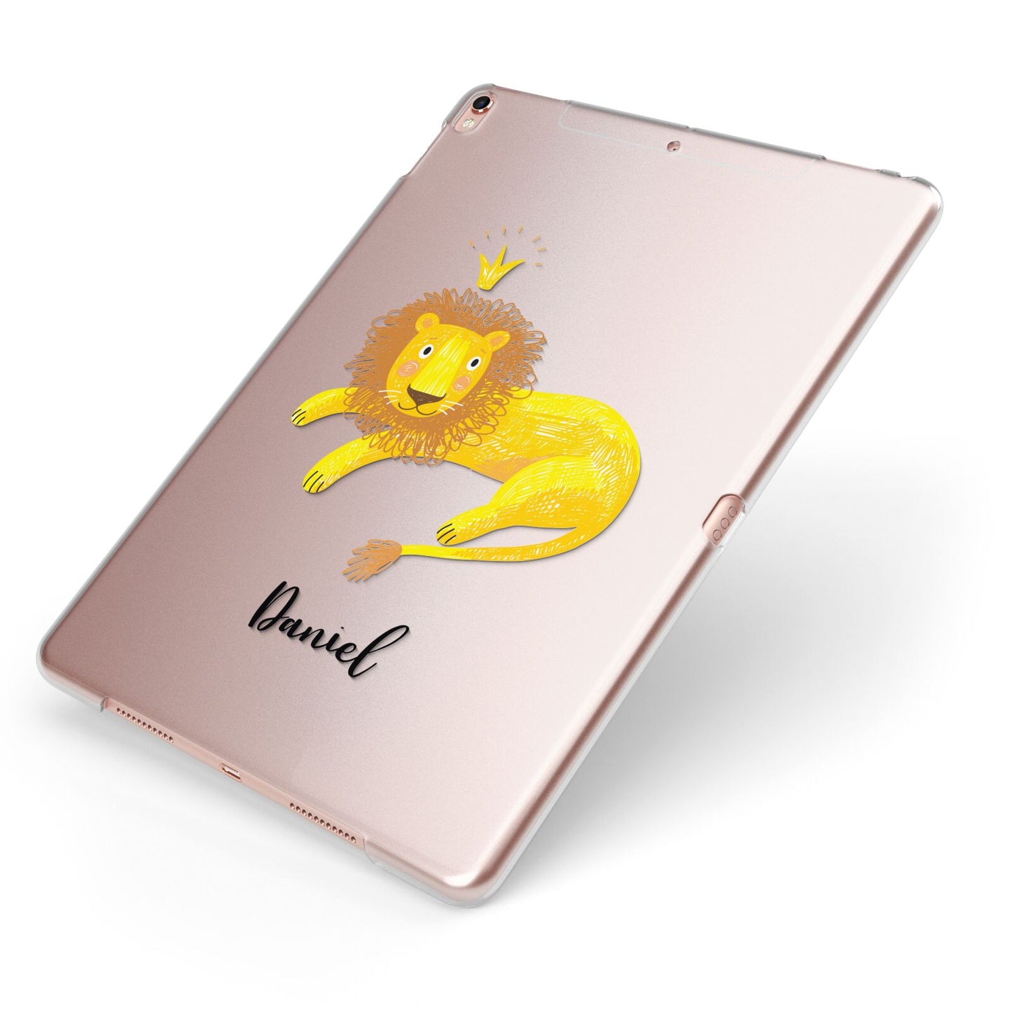 Custom Lion Apple iPad Case on Rose Gold iPad Side View