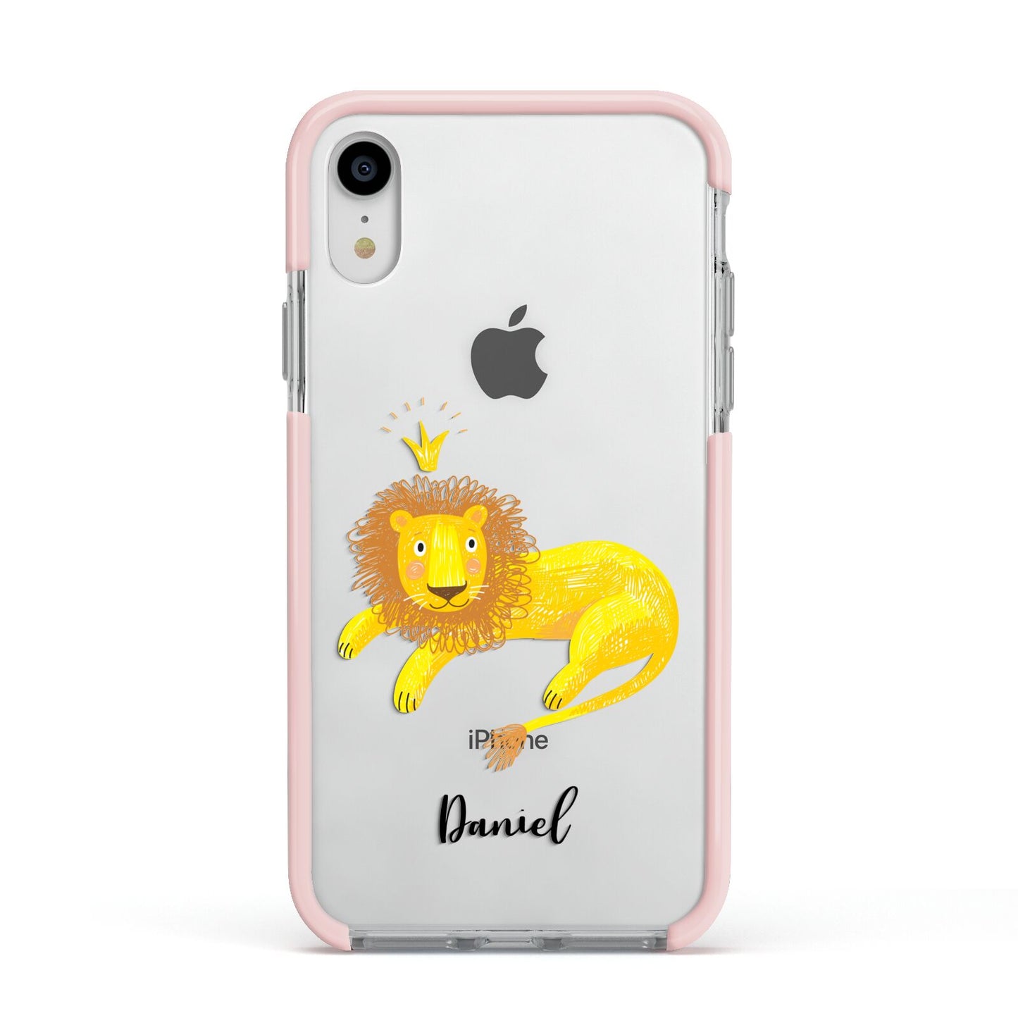 Custom Lion Apple iPhone XR Impact Case Pink Edge on Silver Phone