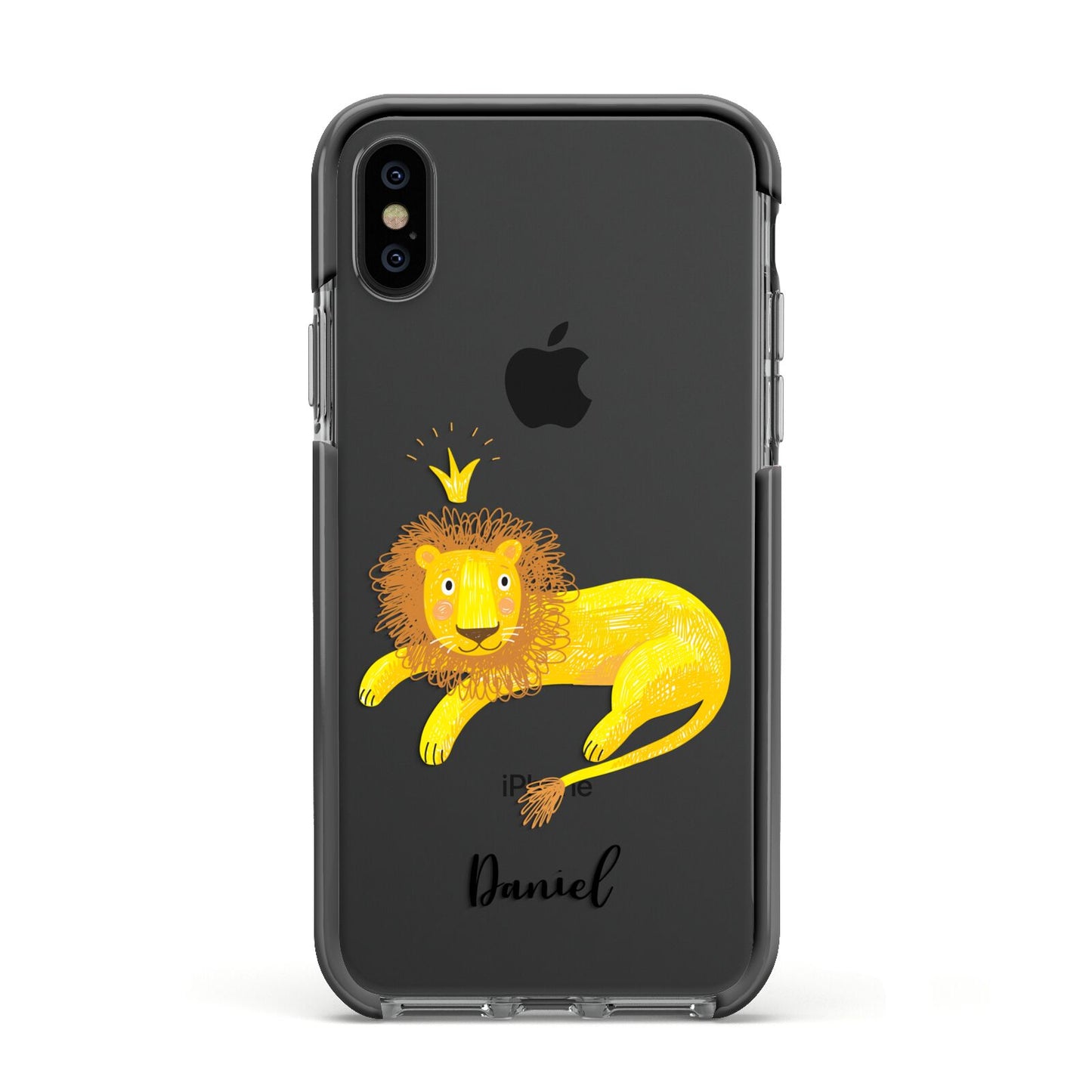 Custom Lion Apple iPhone Xs Impact Case Black Edge on Black Phone