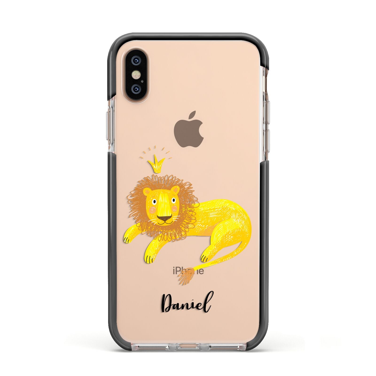 Custom Lion Apple iPhone Xs Impact Case Black Edge on Gold Phone