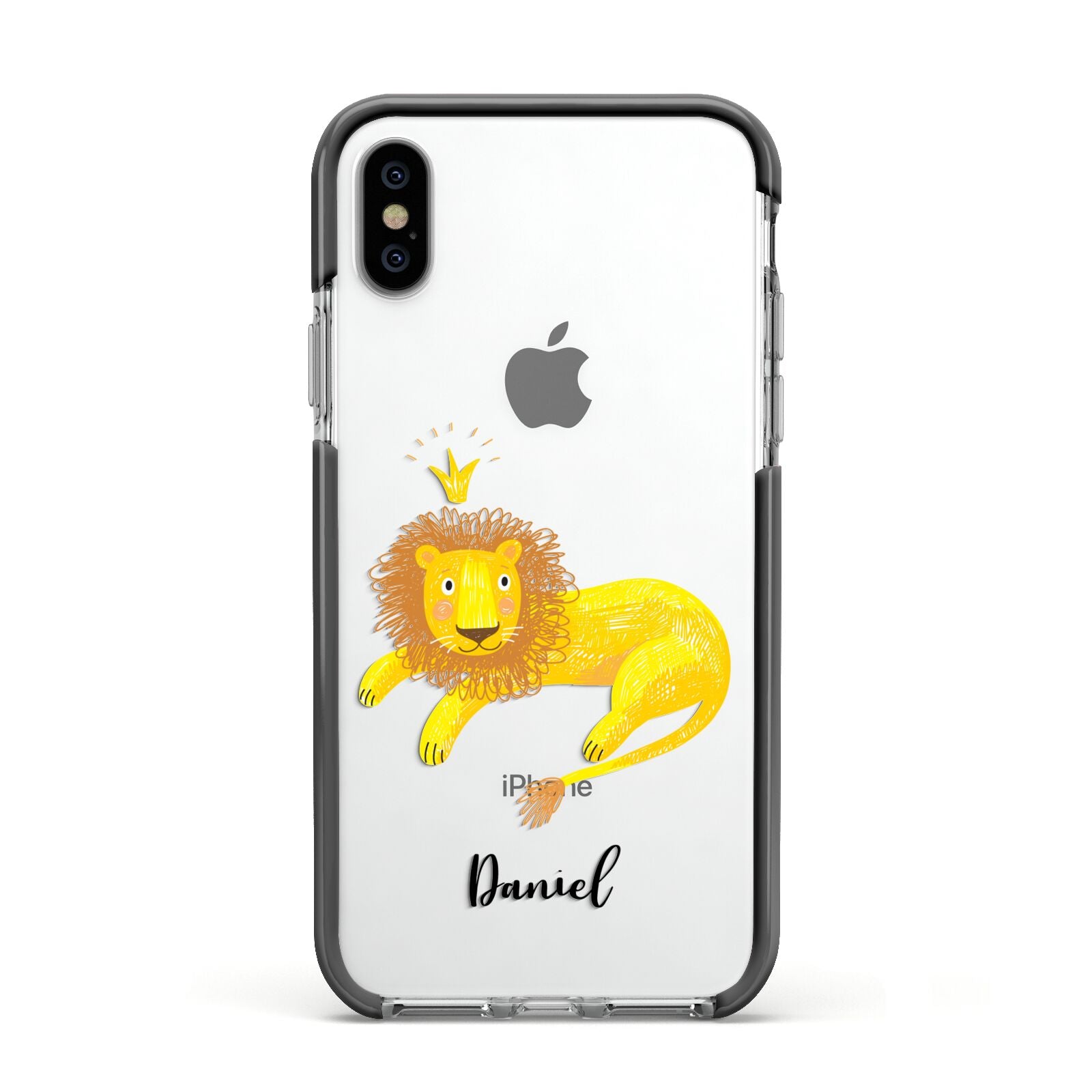 Custom Lion Apple iPhone Xs Impact Case Black Edge on Silver Phone