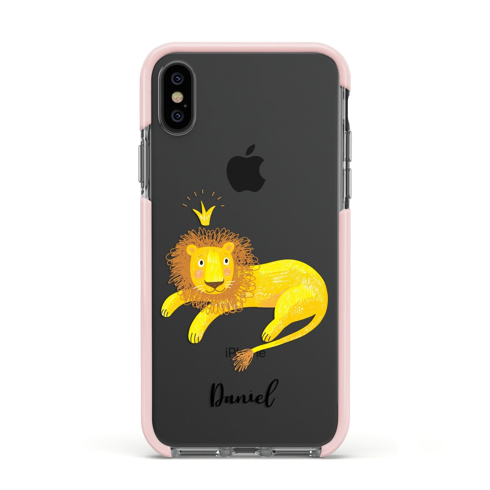 Custom Lion Apple iPhone Xs Impact Case Pink Edge on Black Phone