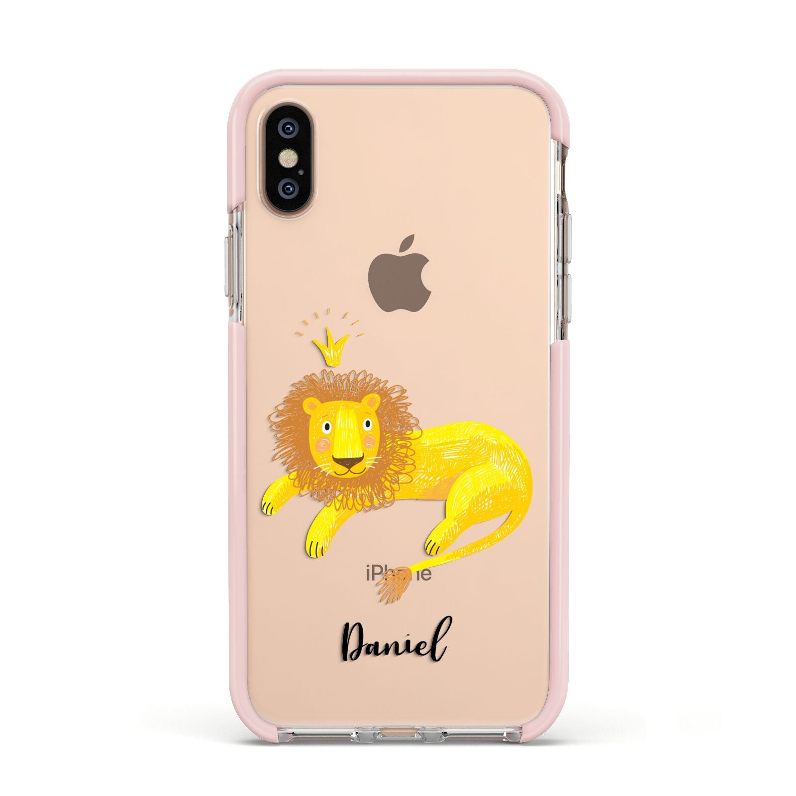 Custom Lion Apple iPhone Xs Impact Case Pink Edge on Gold Phone