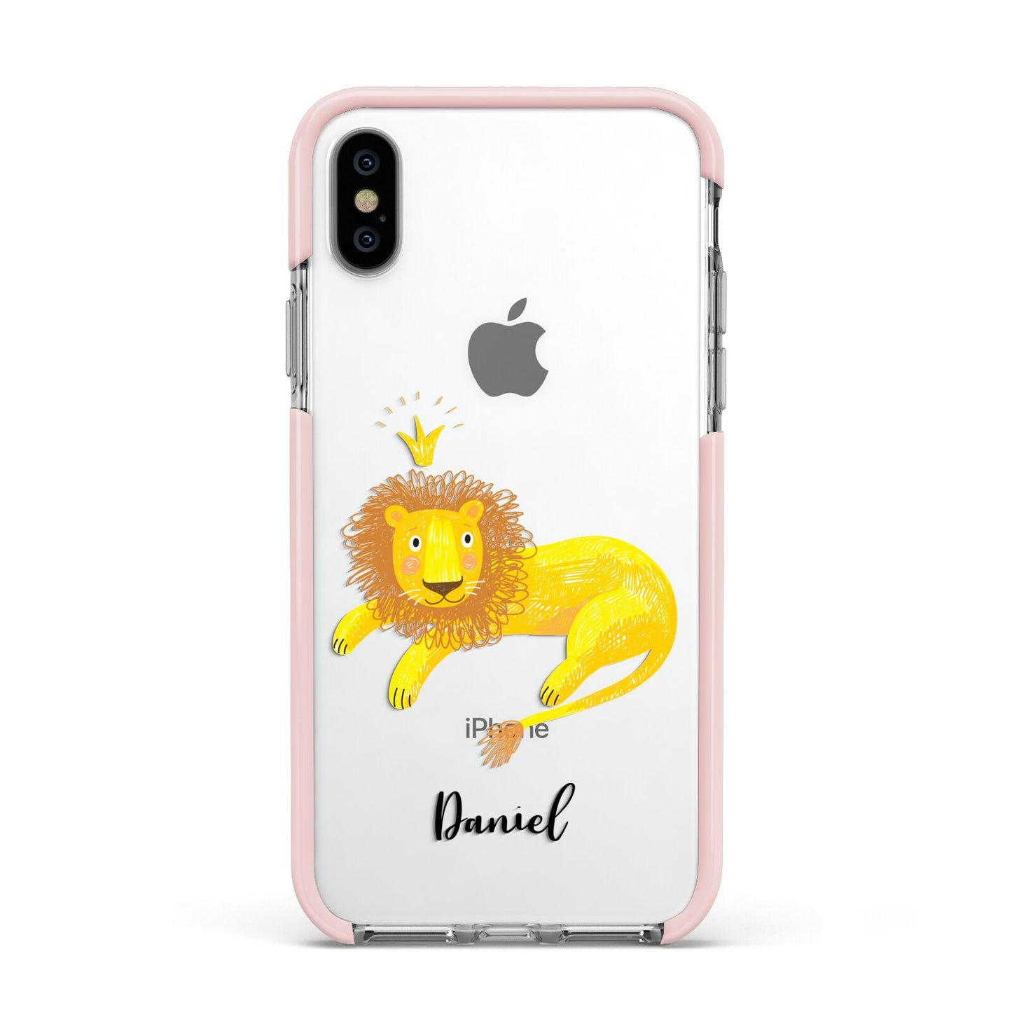 Custom Lion Apple iPhone Xs Impact Case Pink Edge on Silver Phone