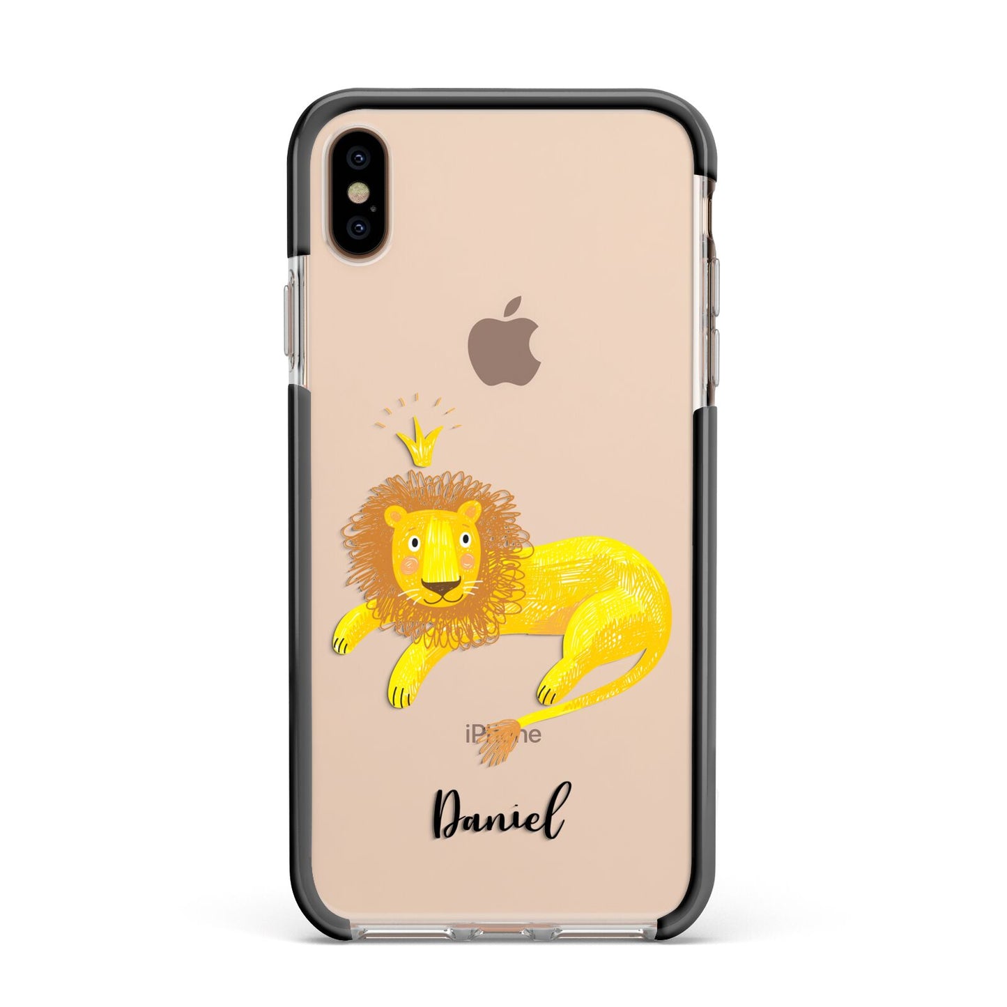 Custom Lion Apple iPhone Xs Max Impact Case Black Edge on Gold Phone