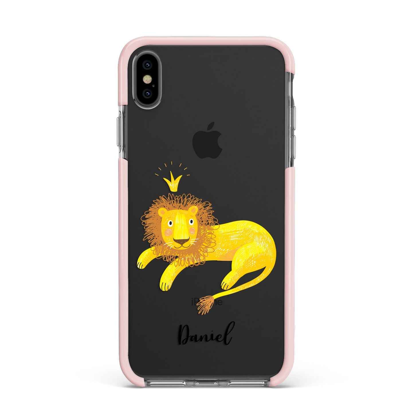 Custom Lion Apple iPhone Xs Max Impact Case Pink Edge on Black Phone