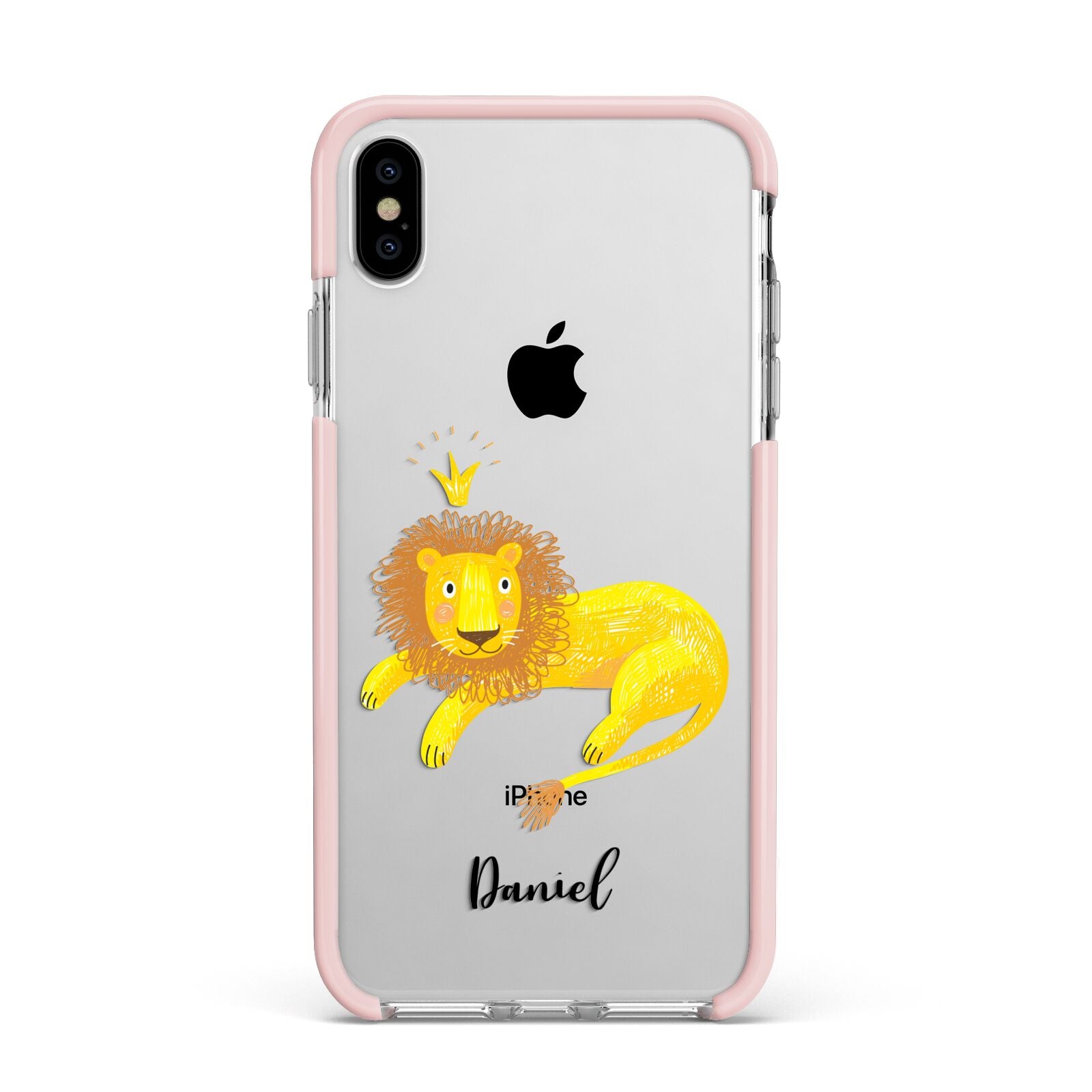 Custom Lion Apple iPhone Xs Max Impact Case Pink Edge on Silver Phone