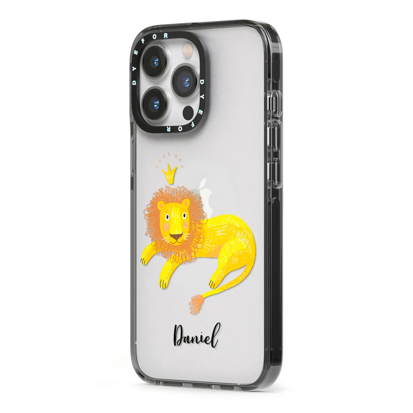 Custom Lion iPhone 13 Pro Black Impact Case Side Angle on Silver phone