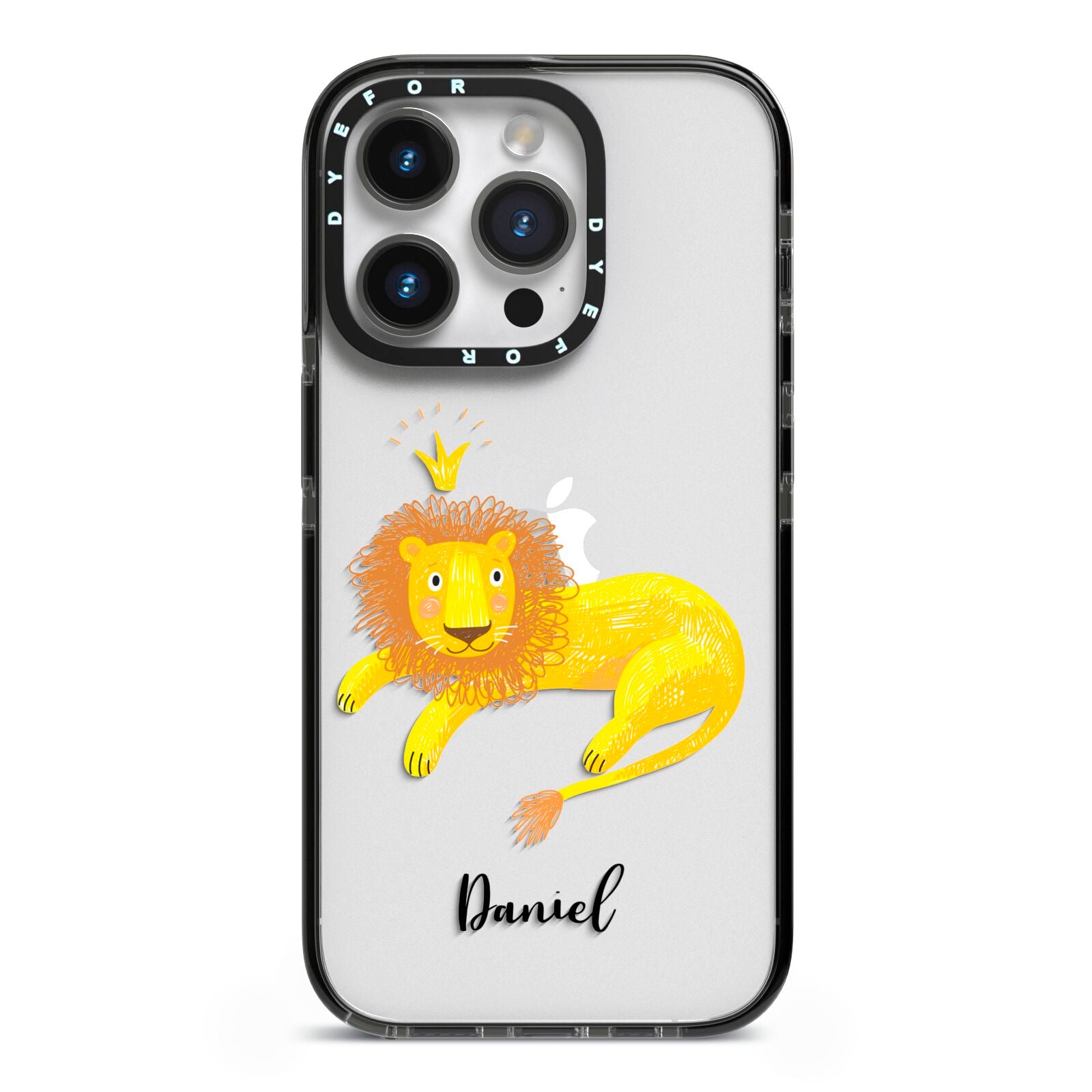 Custom Lion iPhone 14 Pro Black Impact Case on Silver phone