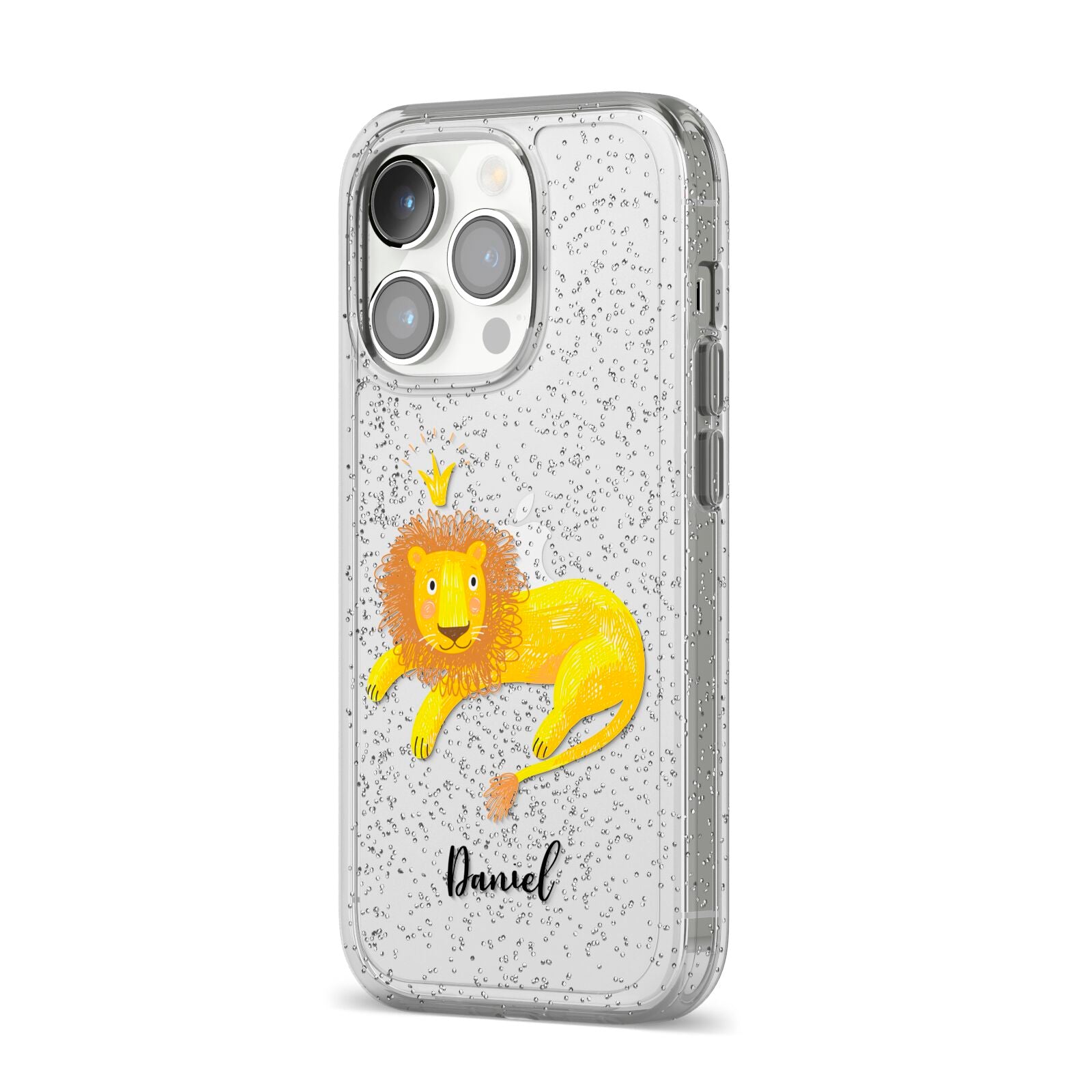 Custom Lion iPhone 14 Pro Glitter Tough Case Silver Angled Image