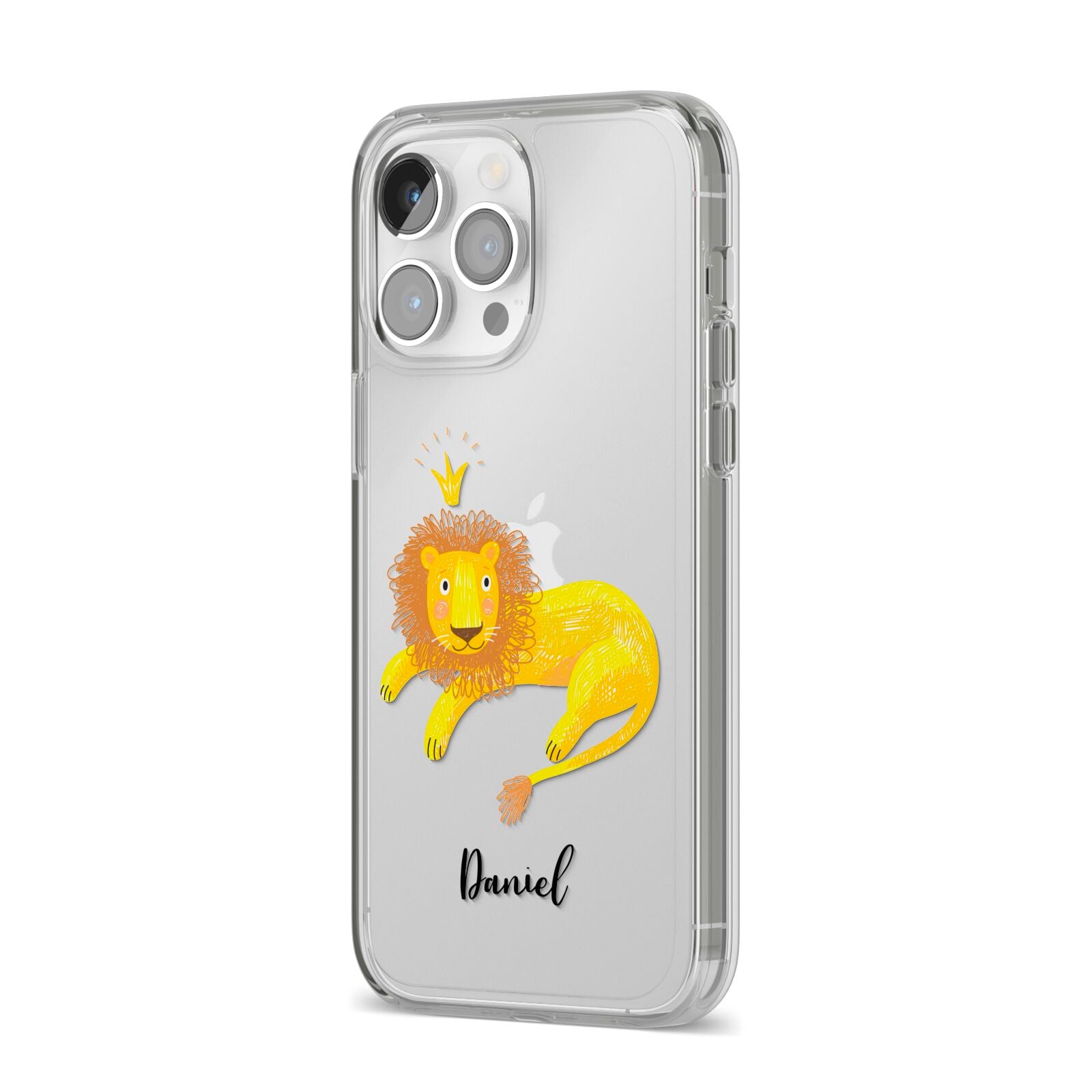 Custom Lion iPhone 14 Pro Max Clear Tough Case Silver Angled Image