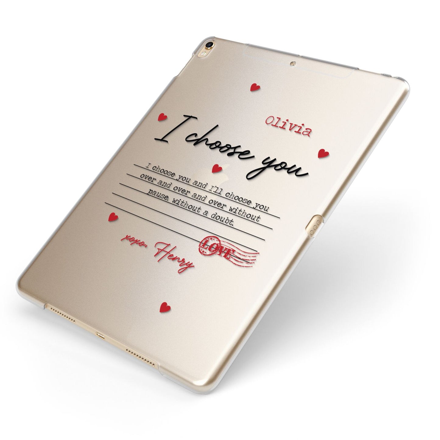 Custom Love Letter Apple iPad Case on Gold iPad Side View