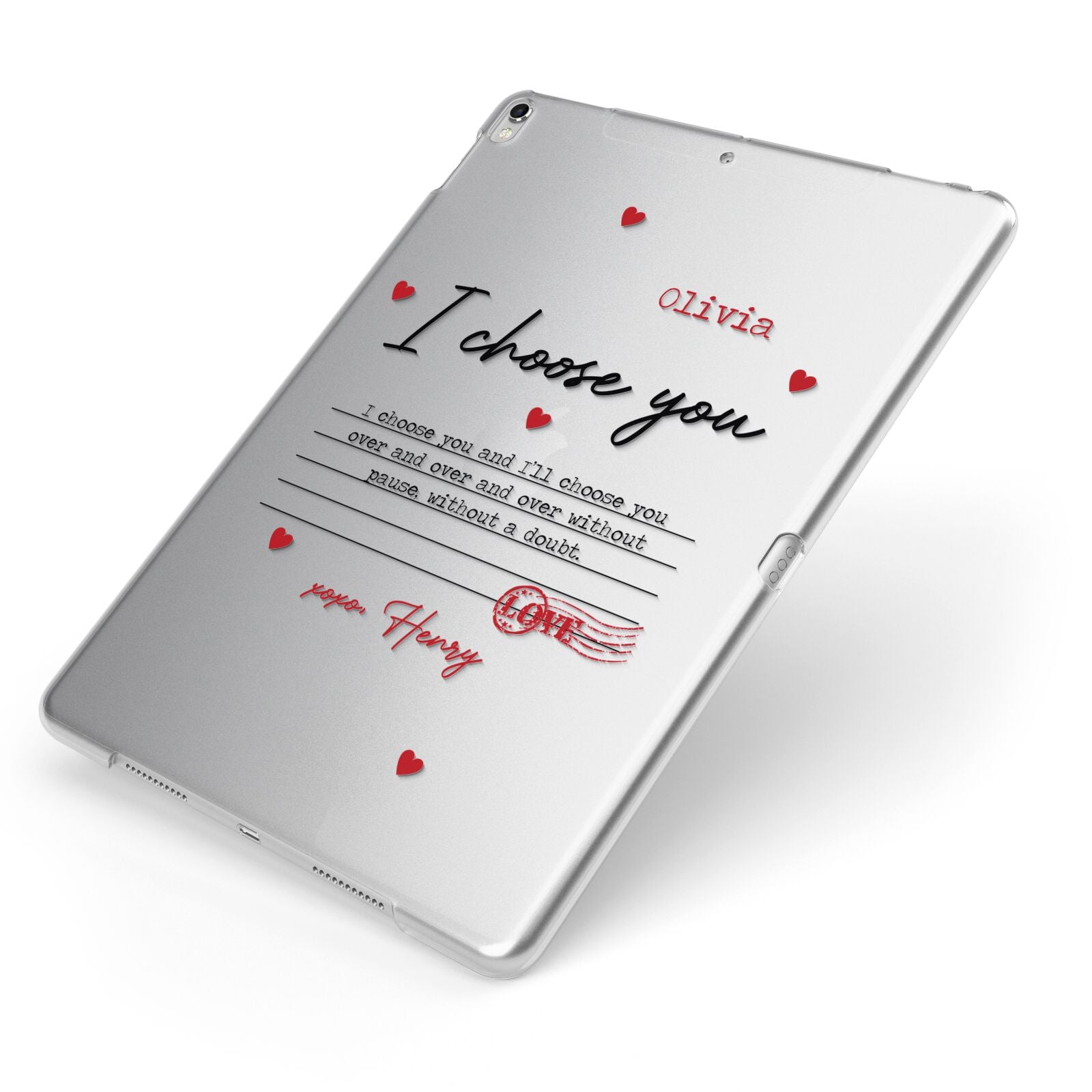 Custom Love Letter Apple iPad Case on Silver iPad Side View