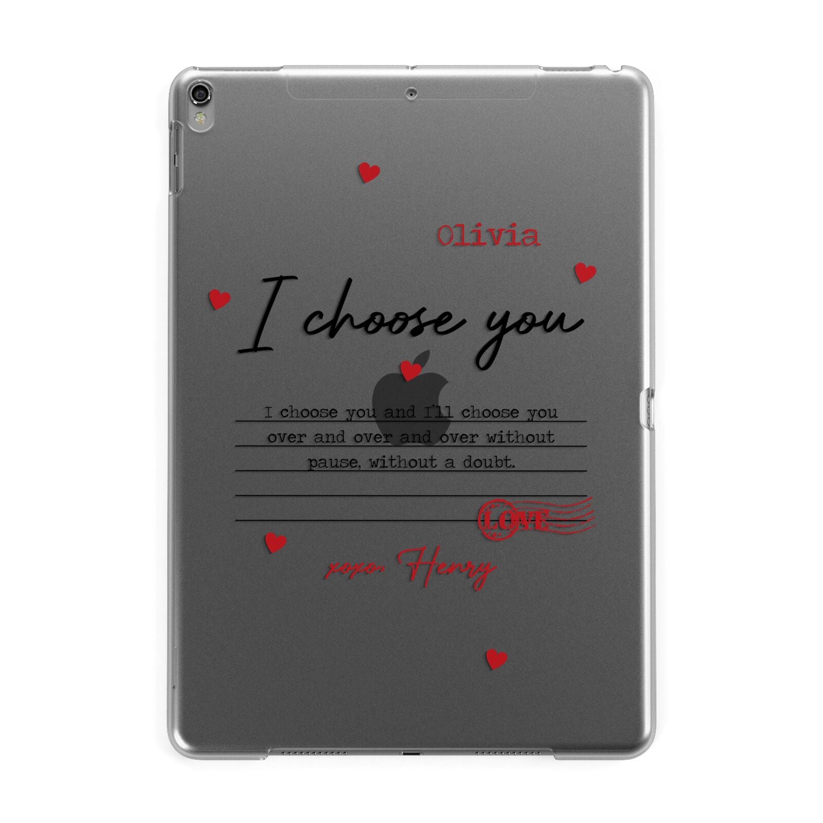 Custom Love Letter Apple iPad Grey Case