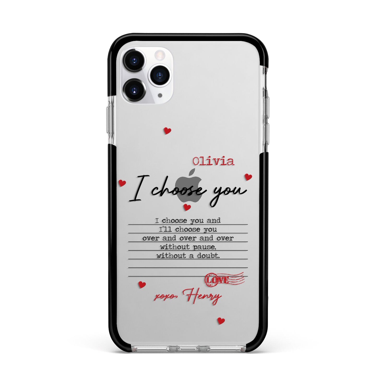 Custom Love Letter Apple iPhone 11 Pro Max in Silver with Black Impact Case