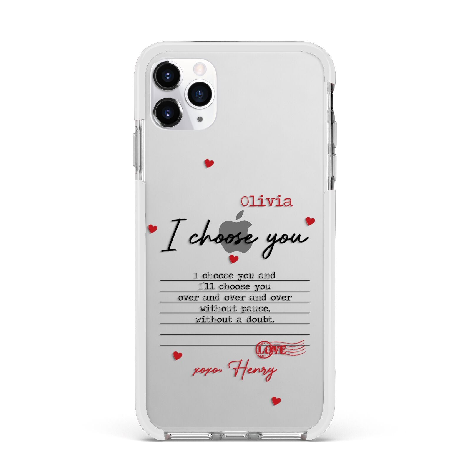 Custom Love Letter Apple iPhone 11 Pro Max in Silver with White Impact Case