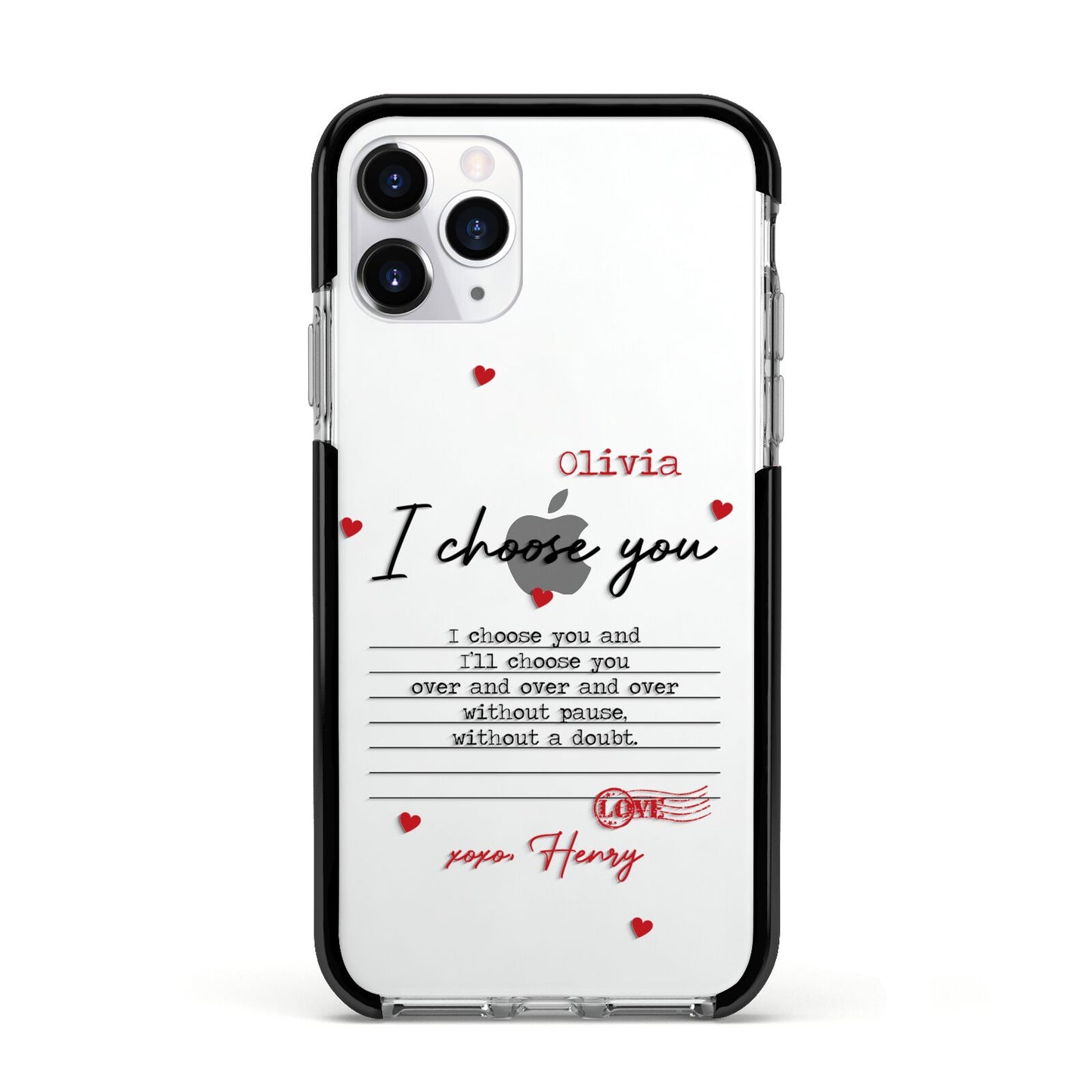 Custom Love Letter Apple iPhone 11 Pro in Silver with Black Impact Case