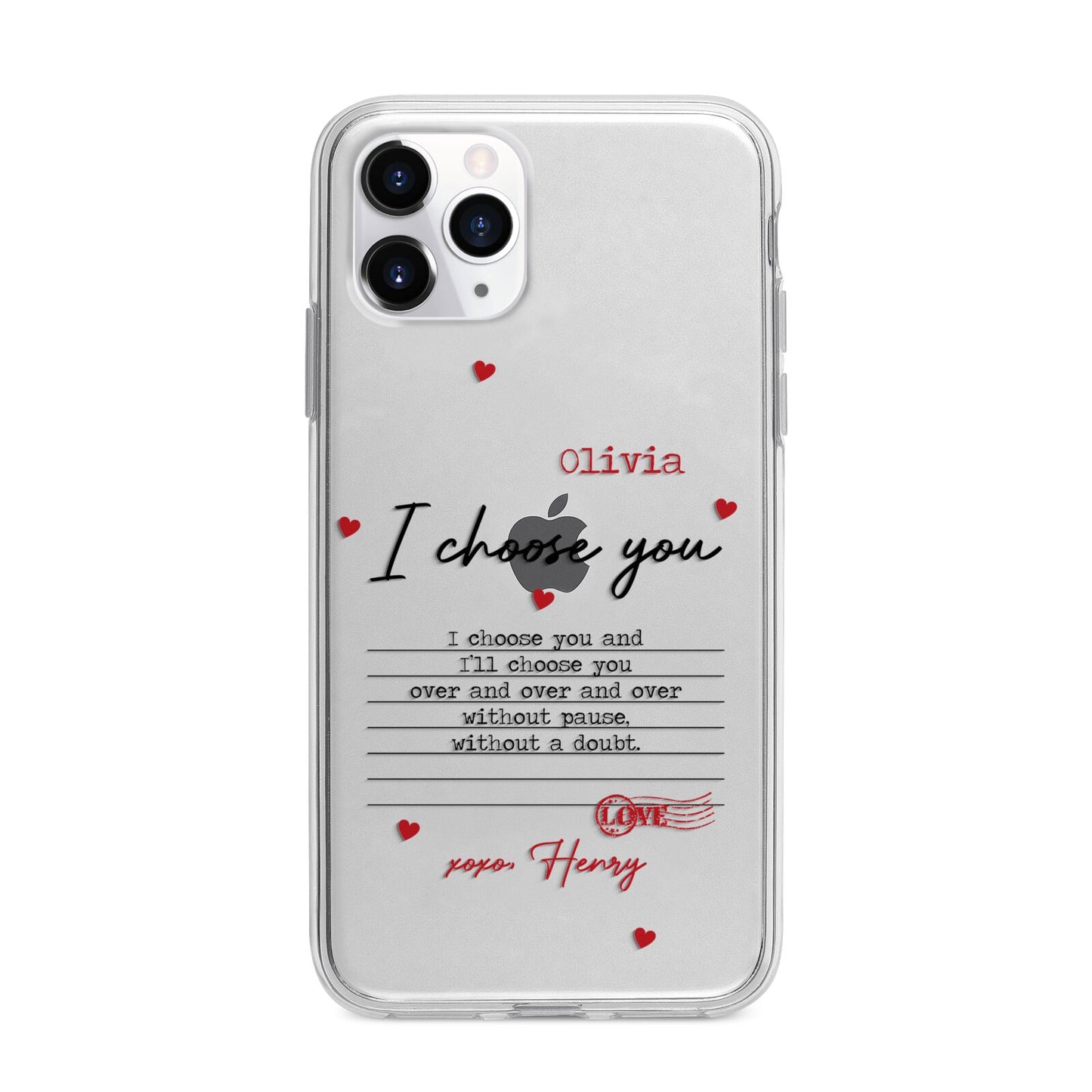 Custom Love Letter Apple iPhone 11 Pro in Silver with Bumper Case