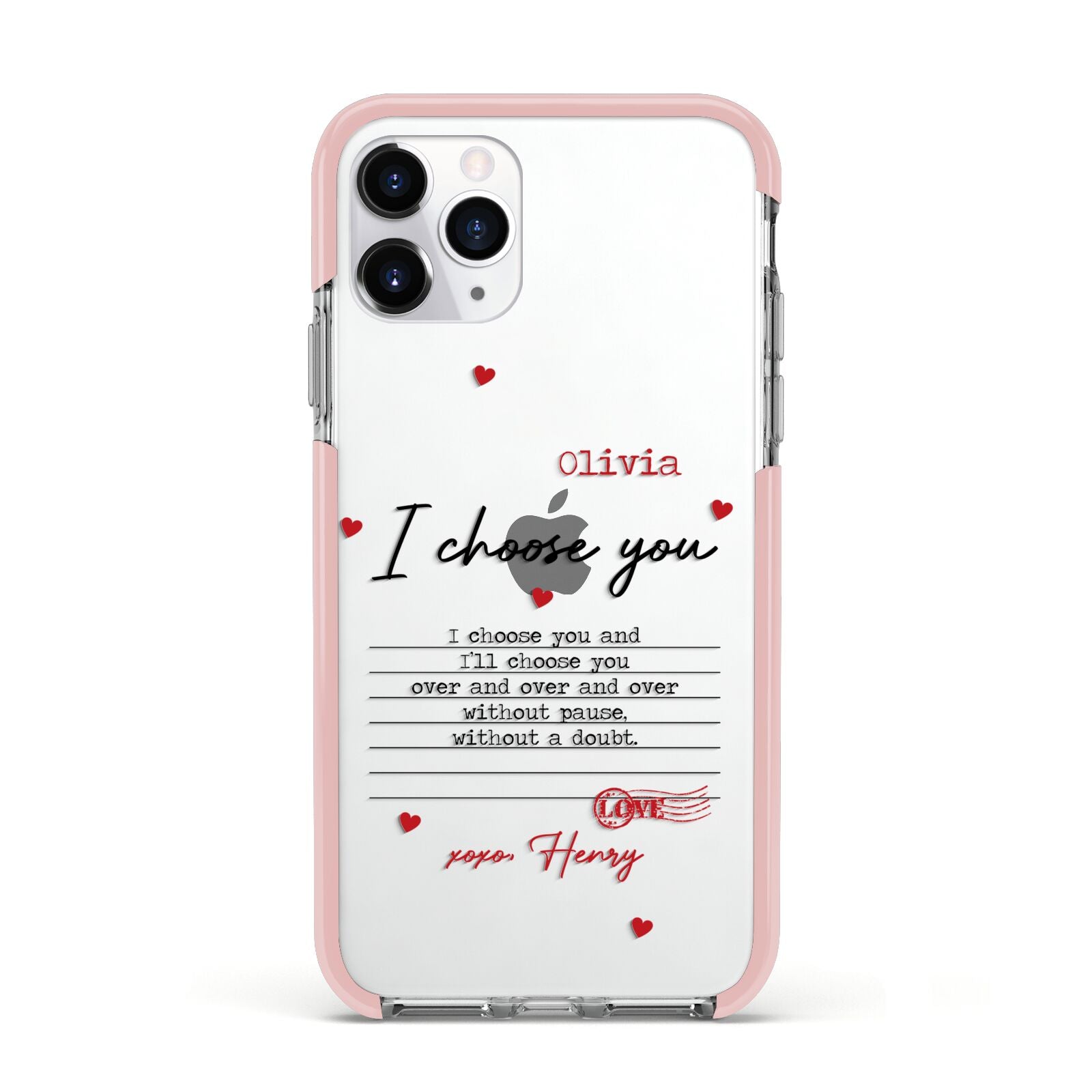 Custom Love Letter Apple iPhone 11 Pro in Silver with Pink Impact Case