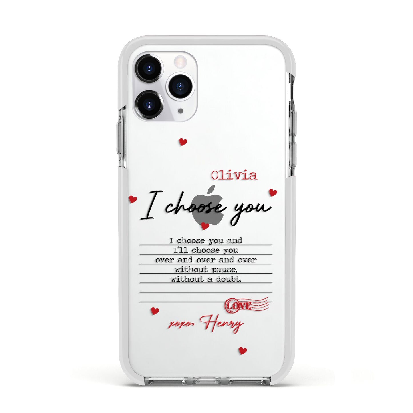 Custom Love Letter Apple iPhone 11 Pro in Silver with White Impact Case