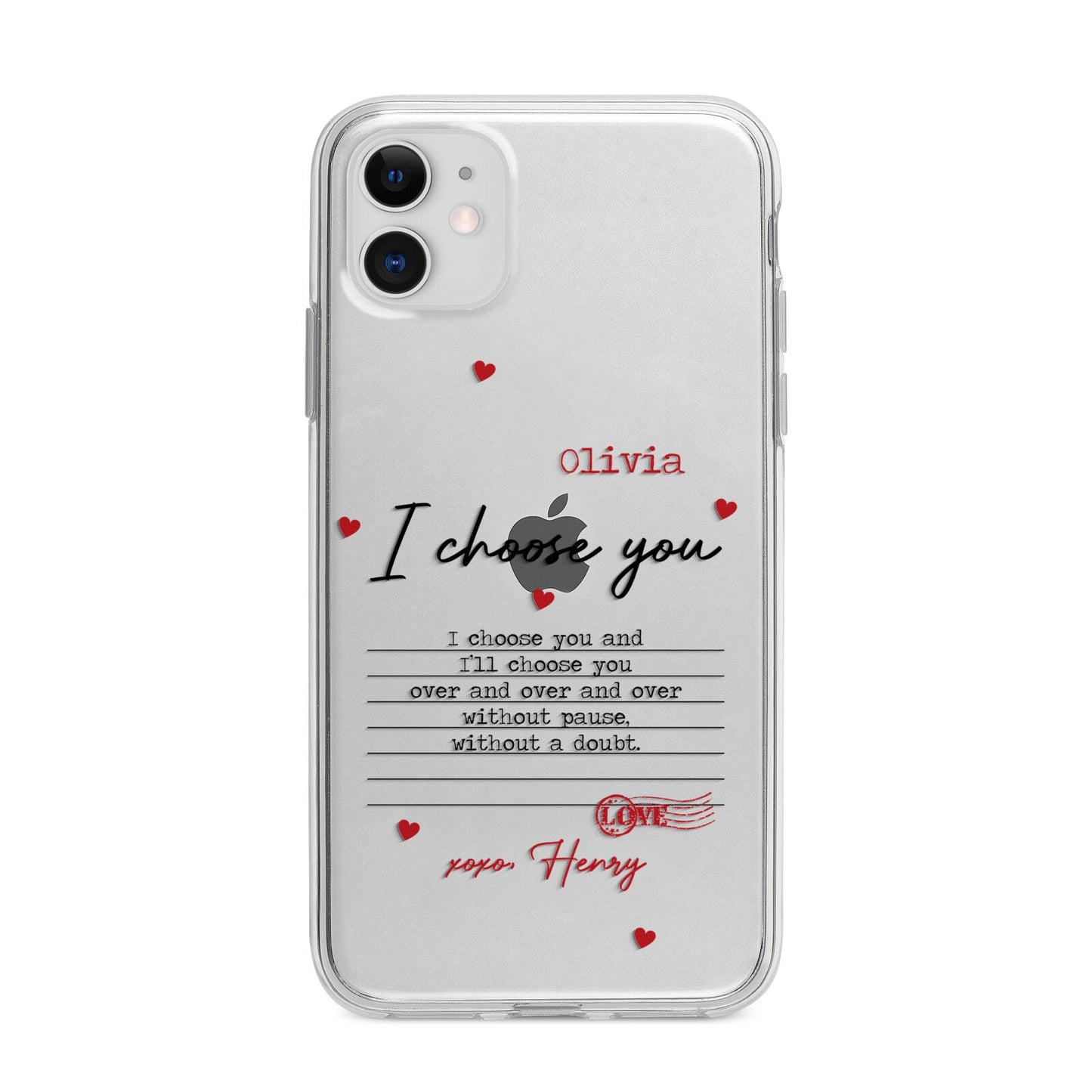 Custom Love Letter Apple iPhone 11 in White with Bumper Case