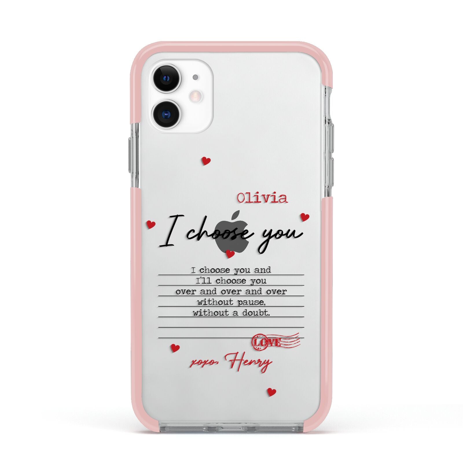 Custom Love Letter Apple iPhone 11 in White with Pink Impact Case