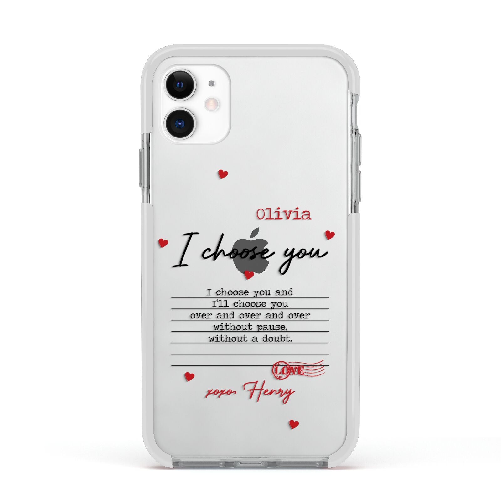 Custom Love Letter Apple iPhone 11 in White with White Impact Case