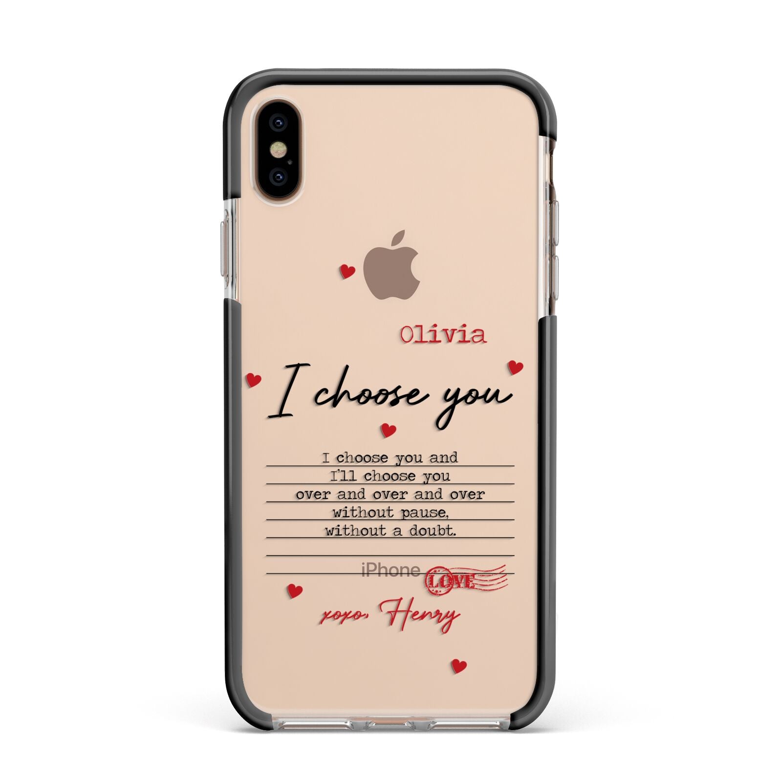 Custom Love Letter Apple iPhone Xs Max Impact Case Black Edge on Gold Phone