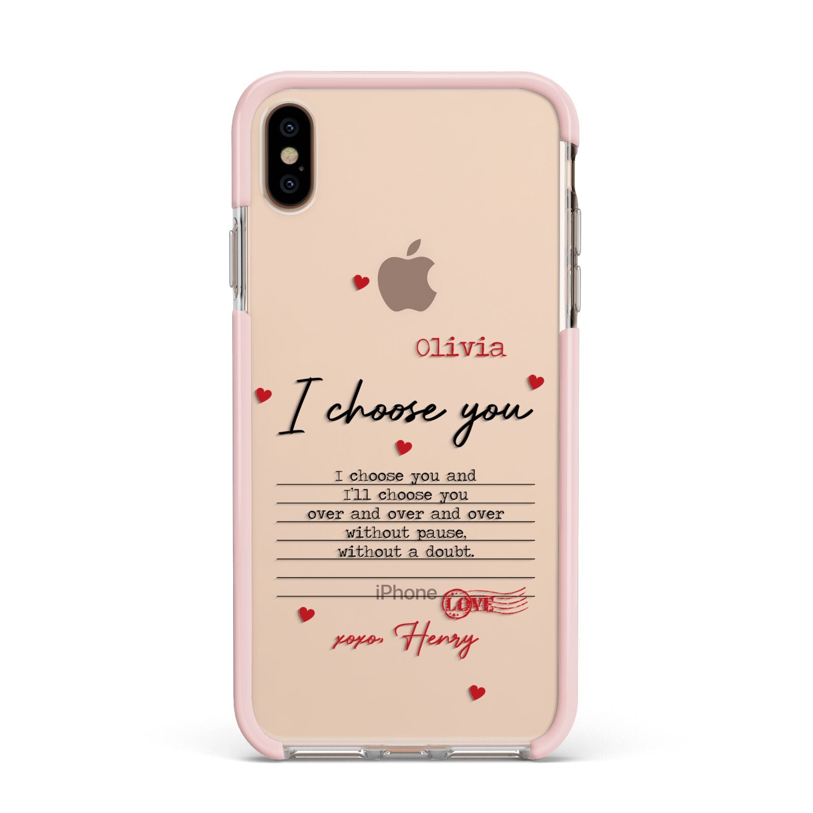 Custom Love Letter Apple iPhone Xs Max Impact Case Pink Edge on Gold Phone