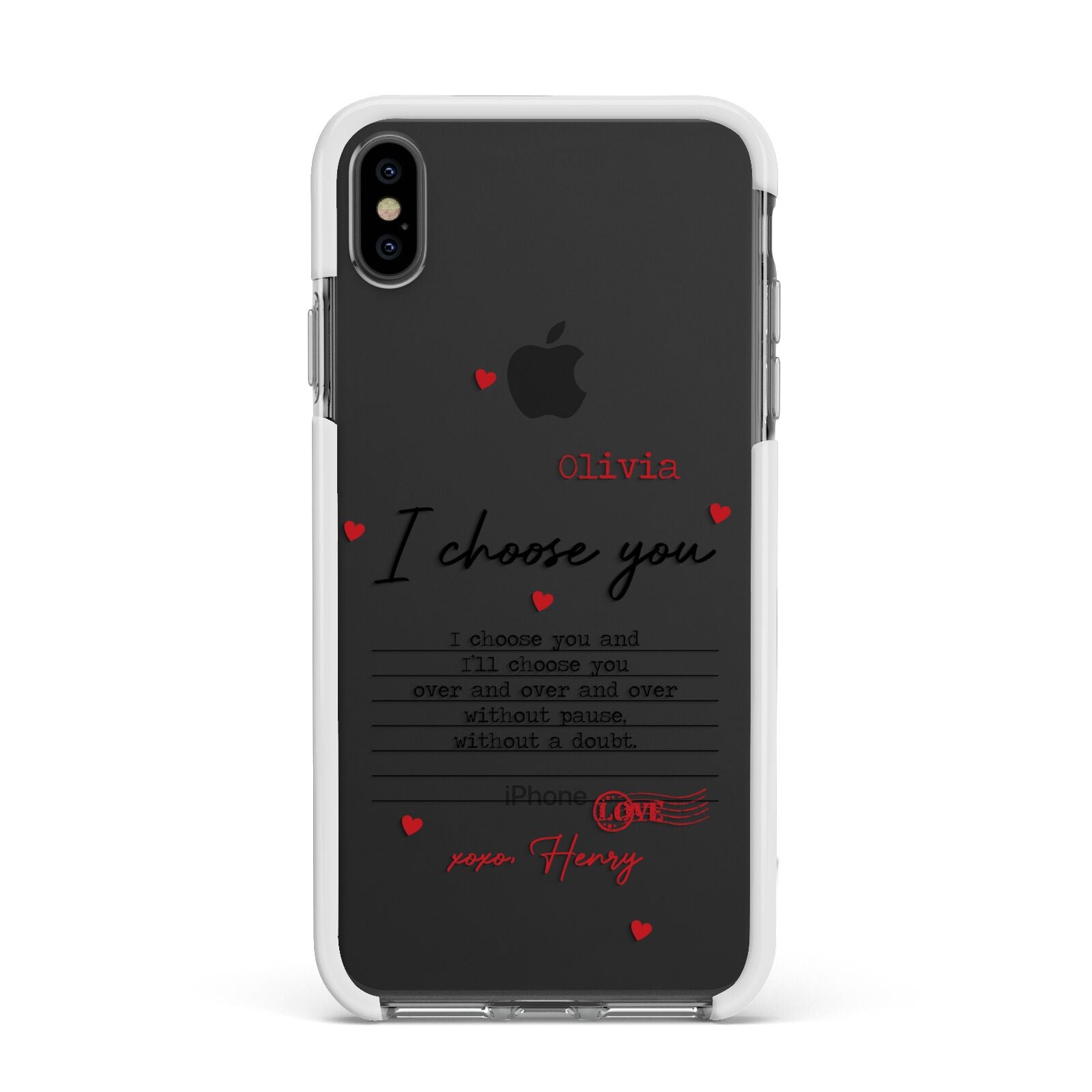 Custom Love Letter Apple iPhone Xs Max Impact Case White Edge on Black Phone