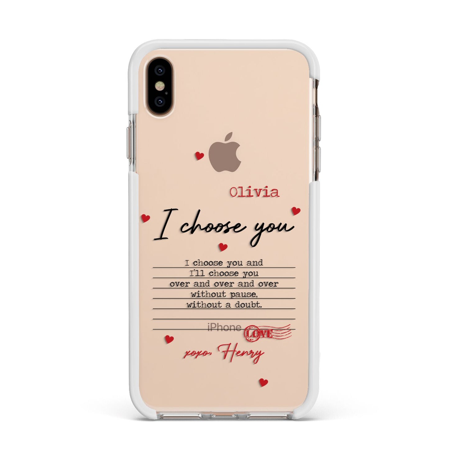 Custom Love Letter Apple iPhone Xs Max Impact Case White Edge on Gold Phone