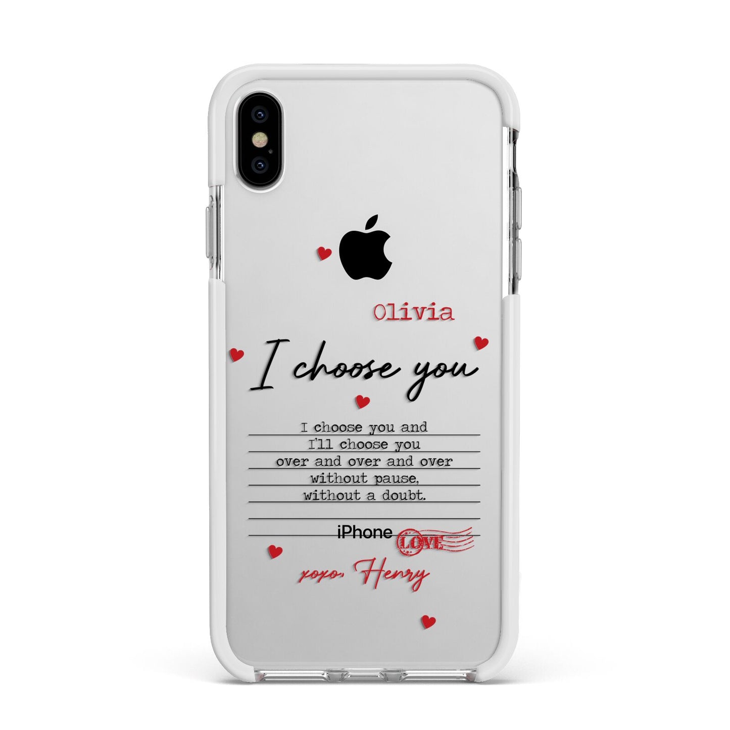 Custom Love Letter Apple iPhone Xs Max Impact Case White Edge on Silver Phone