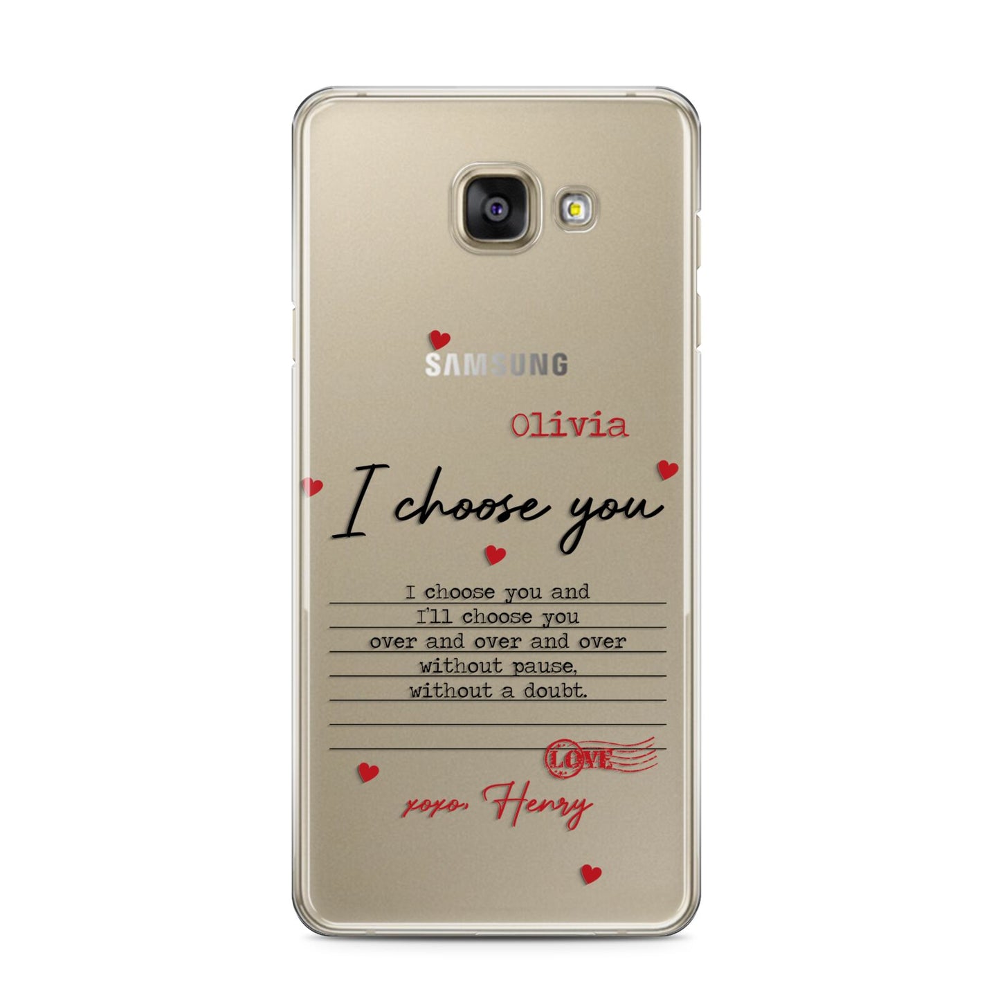 Custom Love Letter Samsung Galaxy A3 2016 Case on gold phone