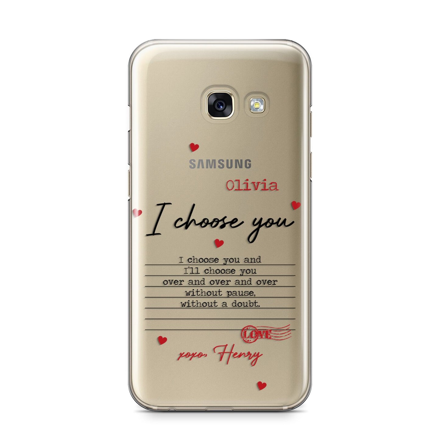 Custom Love Letter Samsung Galaxy A3 2017 Case on gold phone