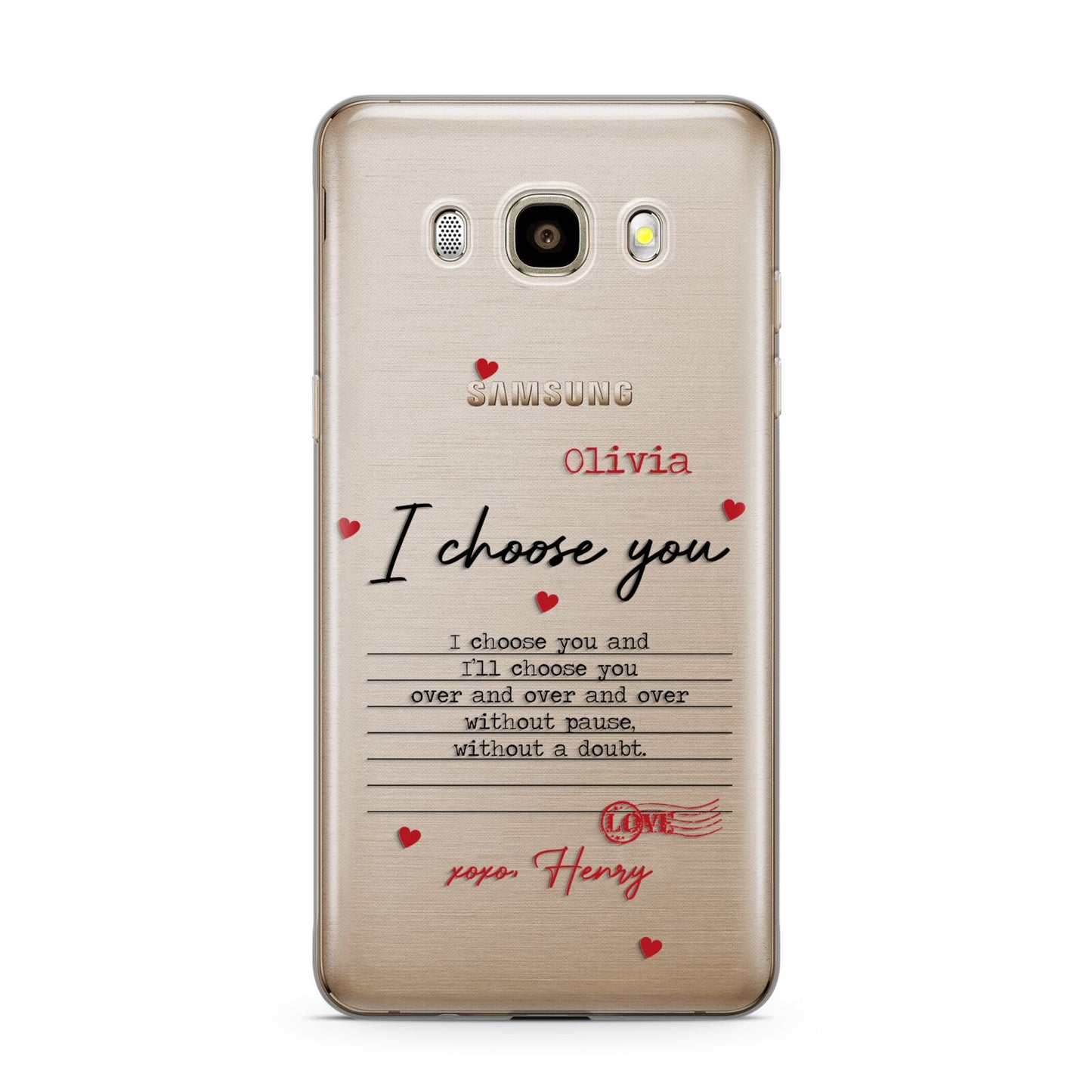 Custom Love Letter Samsung Galaxy J7 2016 Case on gold phone